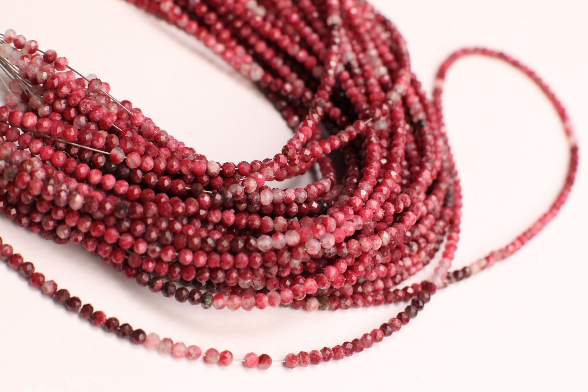 Natural Norwegian Thulite 3mm Faceted Round Red Pink Ombre Shaded Gemstone Beads for Jewelry Making 14” strand