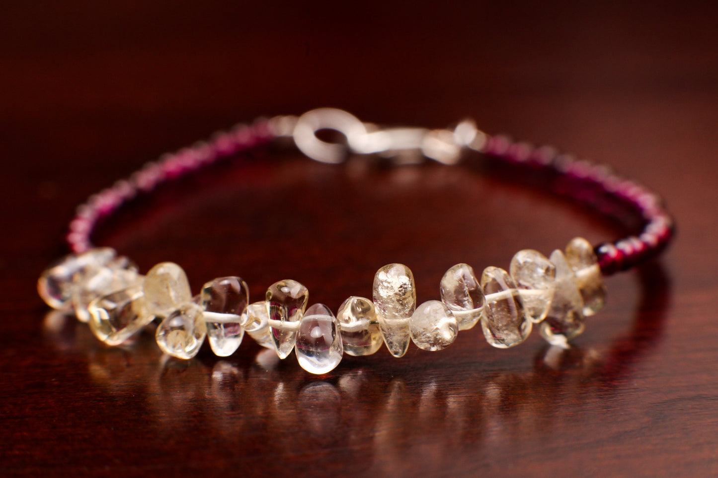 Garnet 3mm Smooth Round and Citrine Smooth Teardrop Bracelet in 925 Sterling Silver Healing, Energy Yoga Bracelet