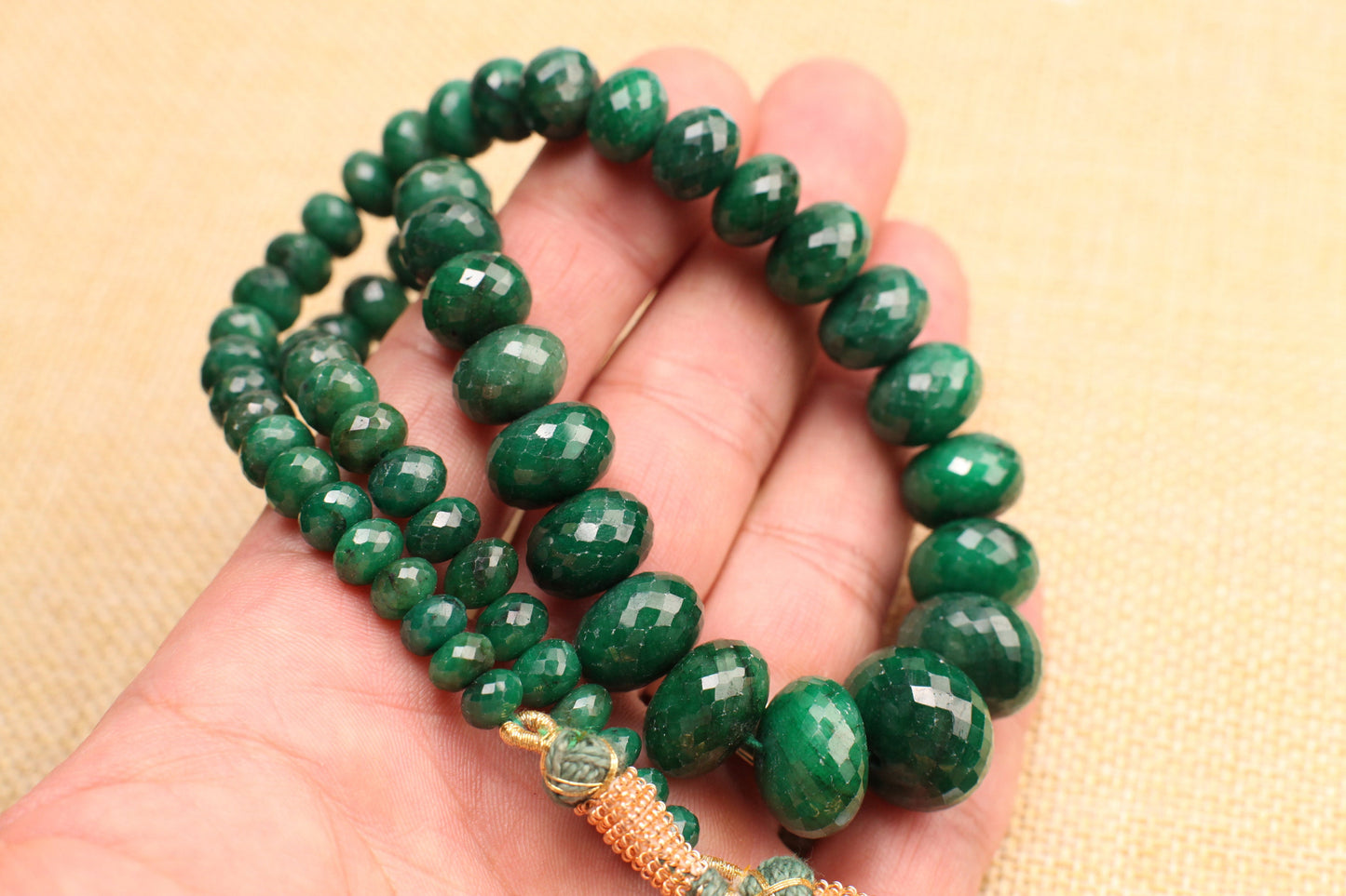 Genuine Zambian Emerald Dark green 6-17mm large Faceted Roundel Gemstone 16" Necklace with 9" Adjustable thread,May Birthstone,Gift 538ct