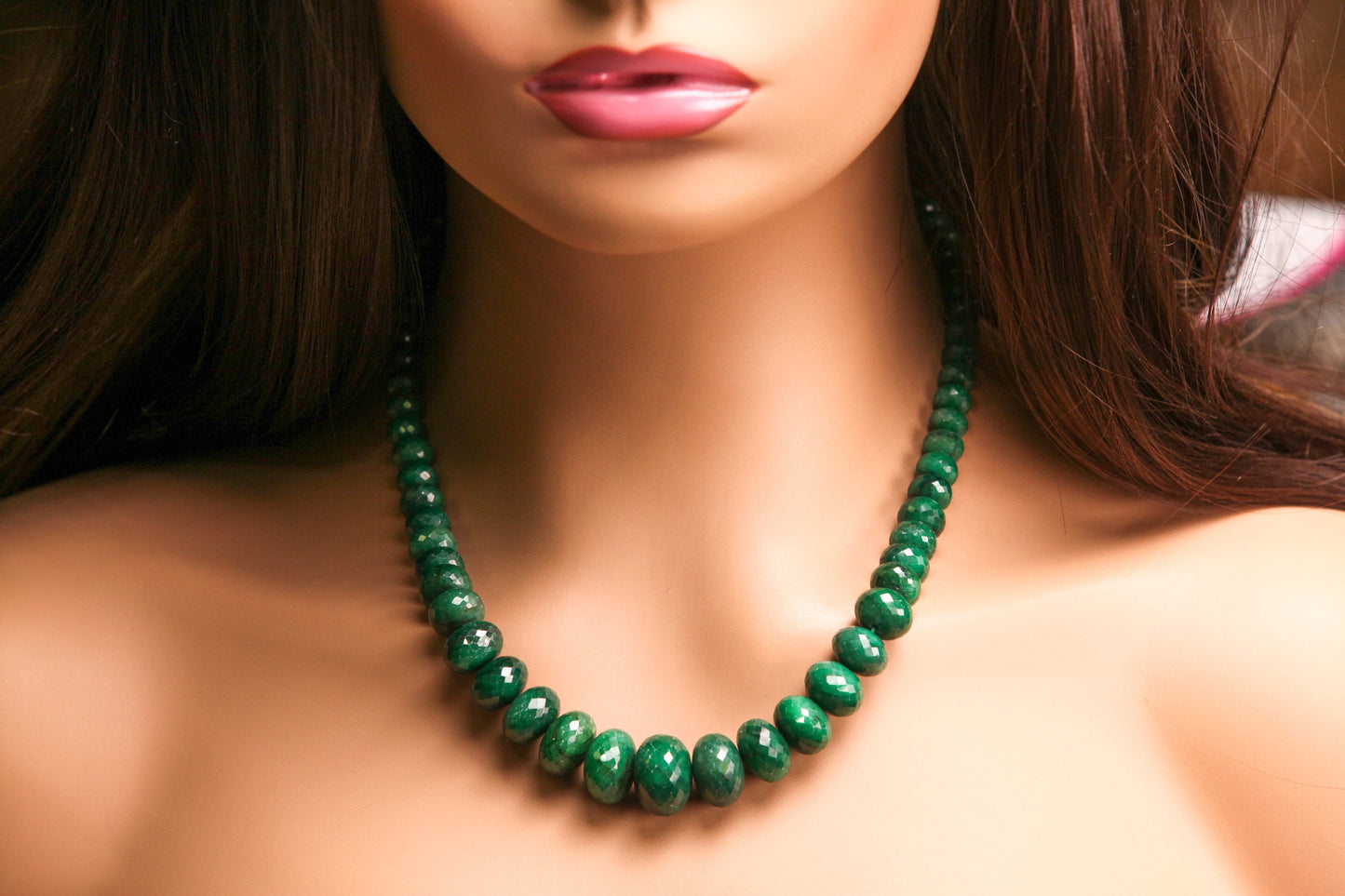 Genuine Zambian Emerald Dark green 6-17mm large Faceted Roundel Gemstone 16" Necklace with 9" Adjustable thread,May Birthstone,Gift 538ct