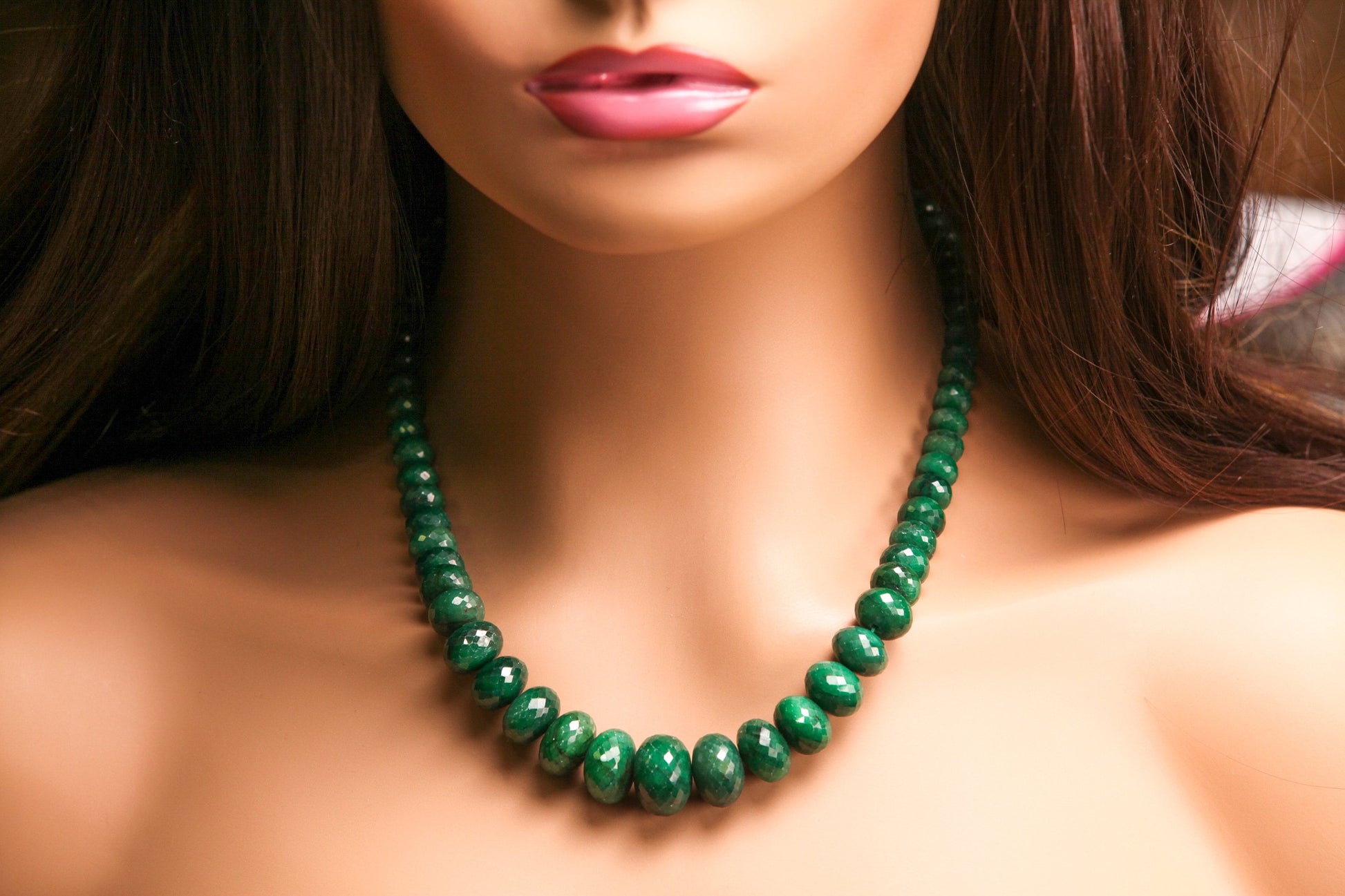 Genuine Zambian Emerald Dark green 6-17mm large Faceted Roundel Gemstone 16" Necklace with 9" Adjustable thread,May Birthstone,Gift 538ct