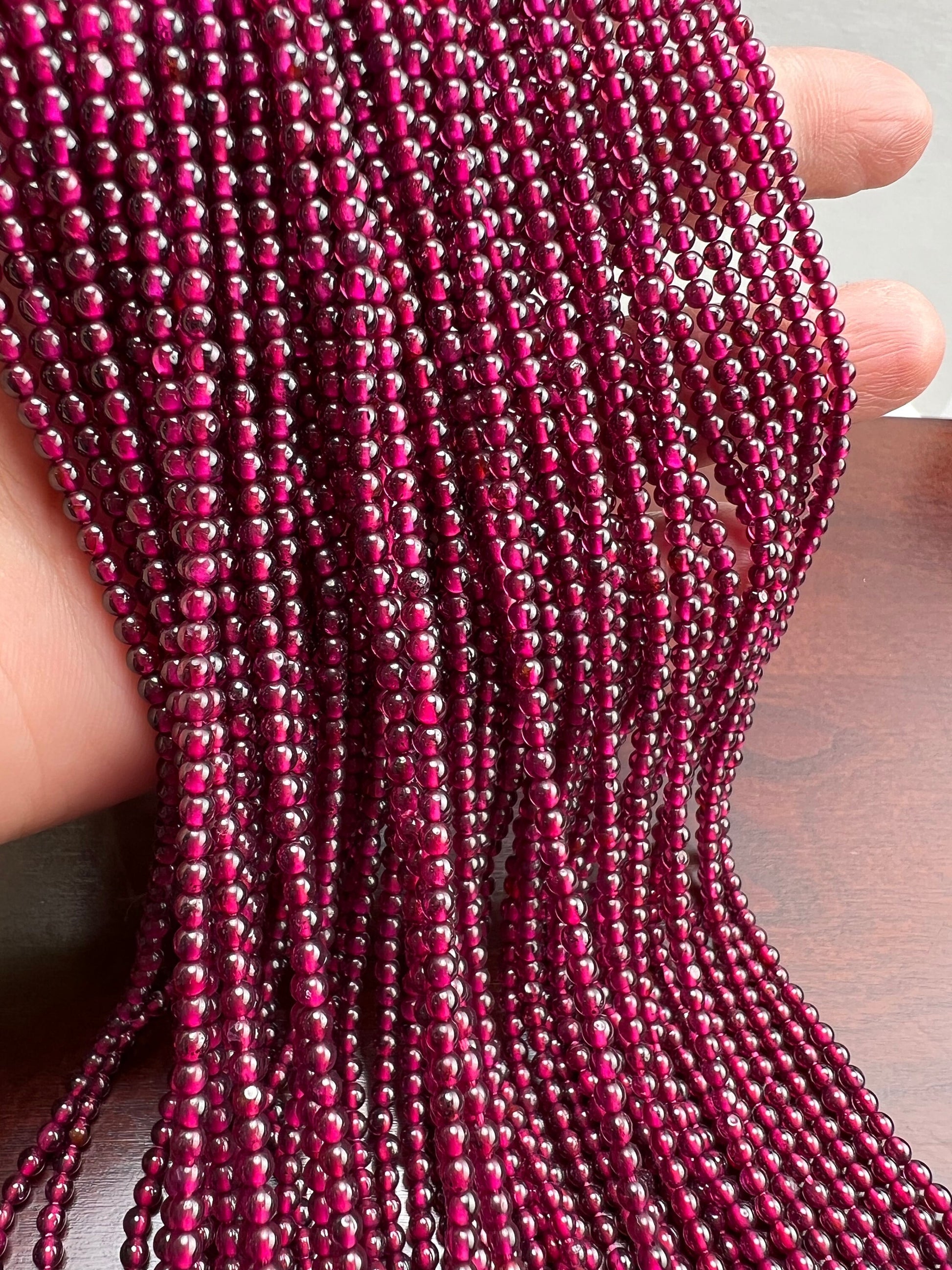 Mozambique Garnet 3mm smooth round , Merlot Dark Red Jewelry Making Gemstone Beads, Rare, Beautiful Gemstone 13” strand