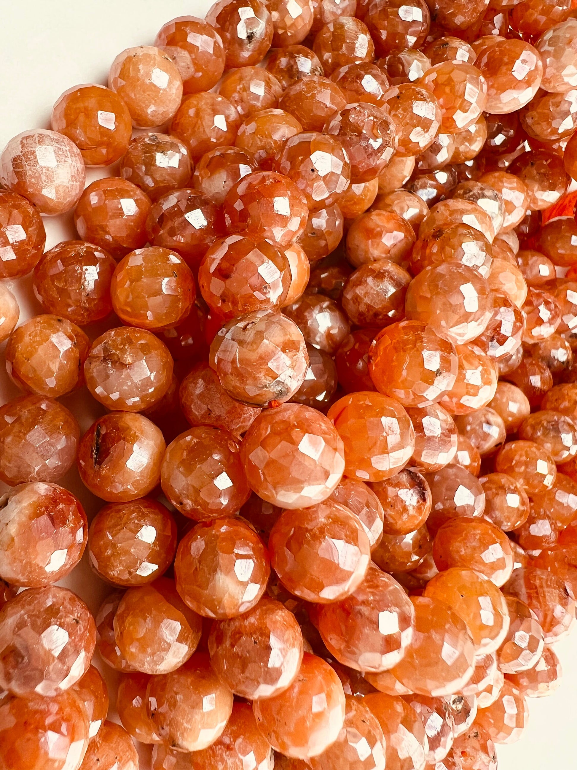 Natural peach Moonstone mystic faceted 9.5-10mm round bead ,Jewelry making super beautiful beads, 8" strand