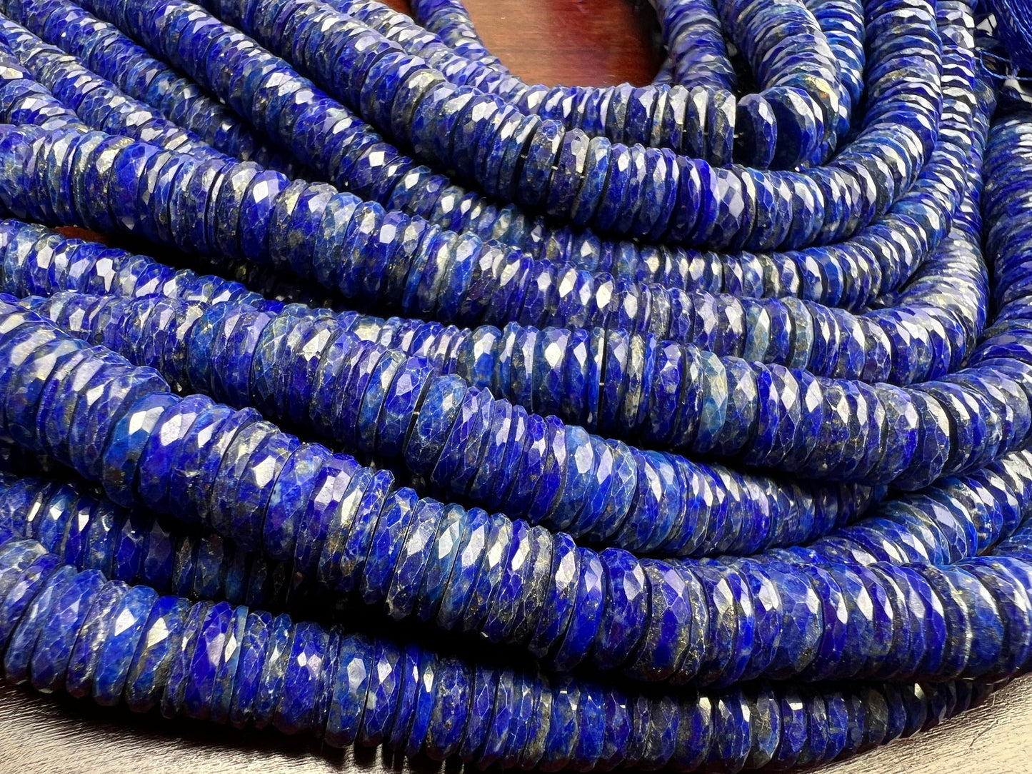 Genuine Lapis Lazuli Faceted Heishi Roundel Washer Beads 7.5” Strand 7.5, 9.5mm size AAA Bright Blue Gold Matrix Natural Lapis