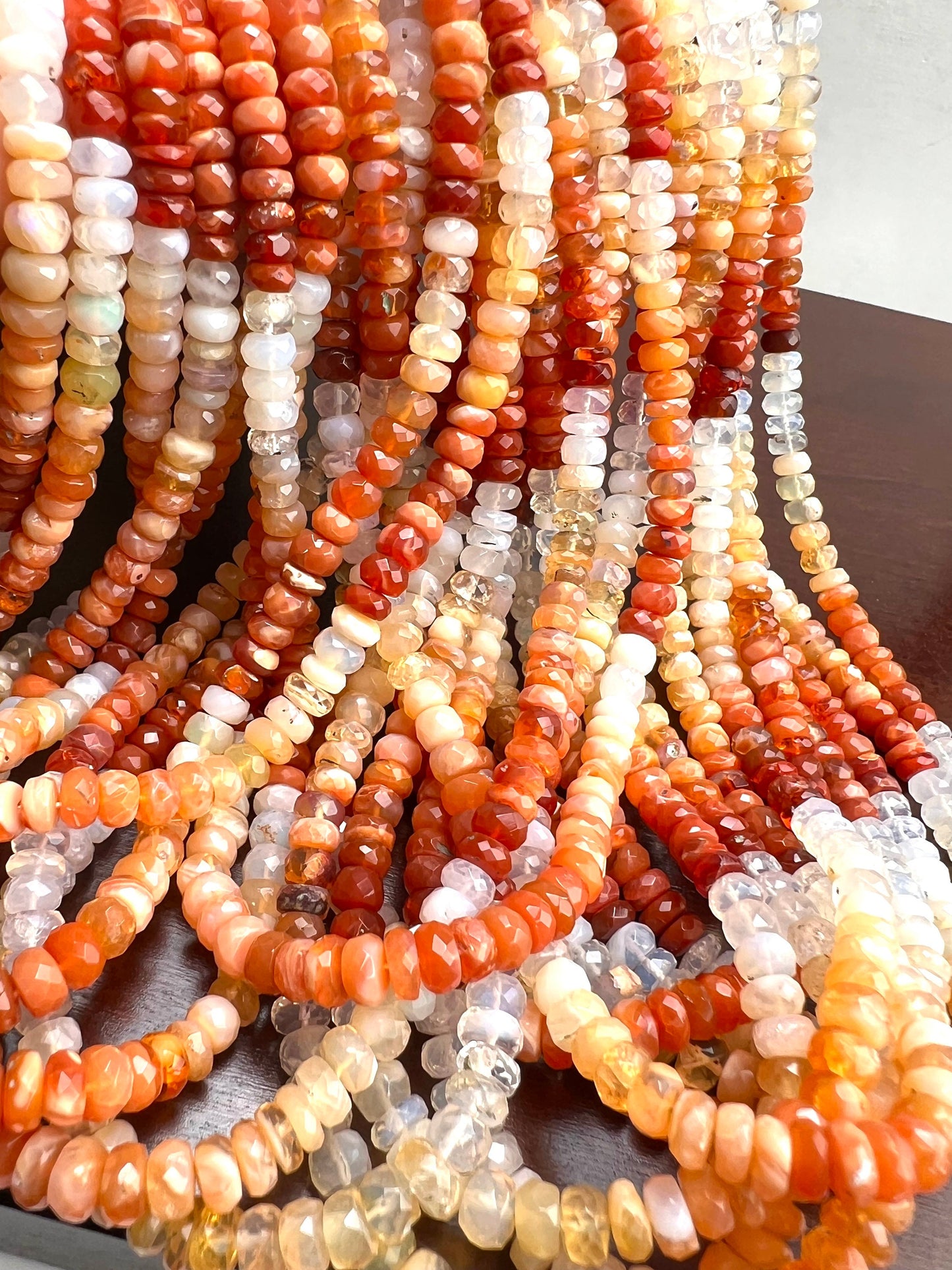 Mexican Fire Opal 5.5-7mm faceted Shaded Ombre Orange wheel tyre Roundel natural Beads, Jewelry Making AAA quality 6"and 12" strand