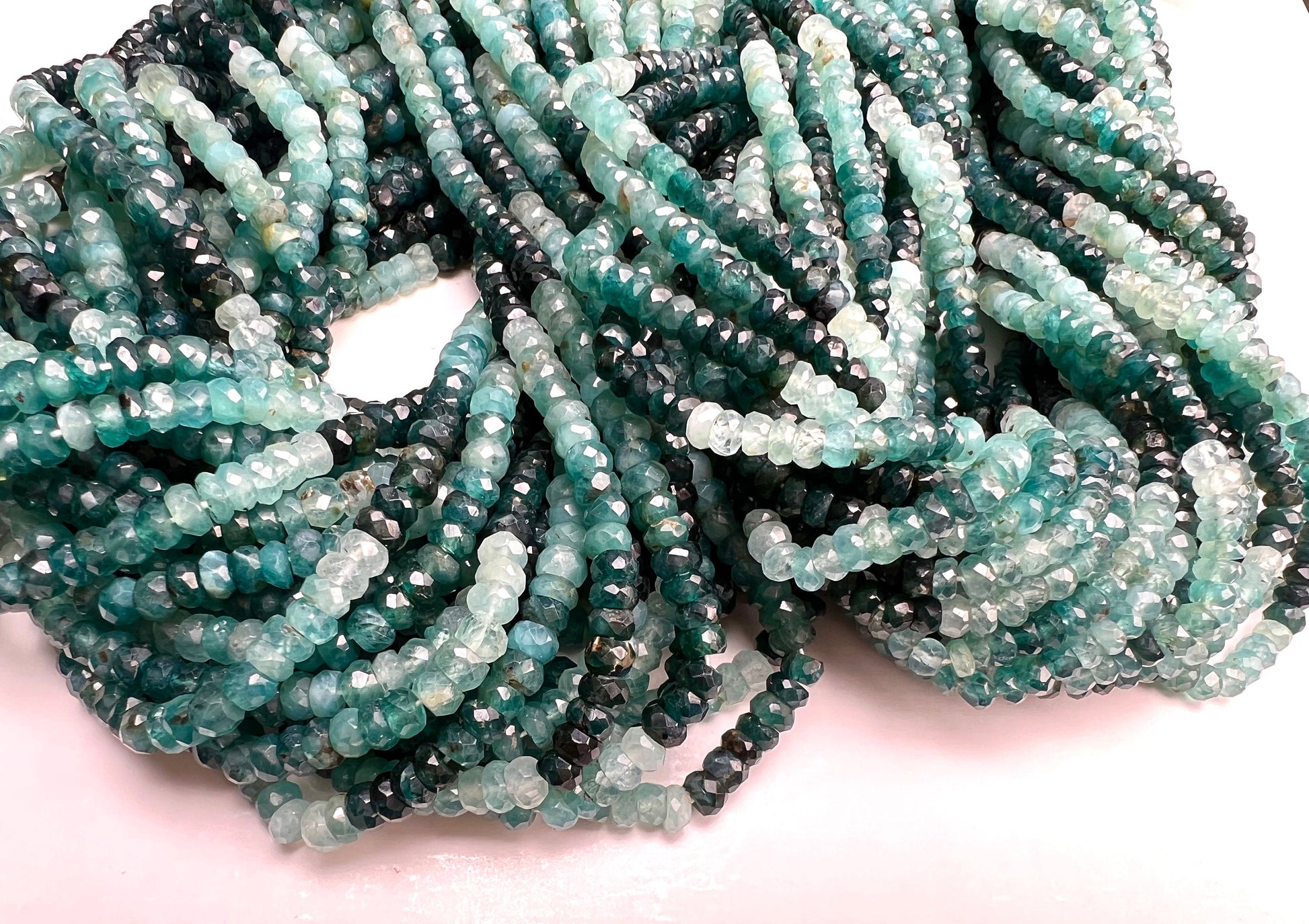 Natural Grandidierite 2.5-5.5mm faceted Teal green Shaded Roundel bead, rare, AAA quality, 1/2 strand or 12.5" full Strand