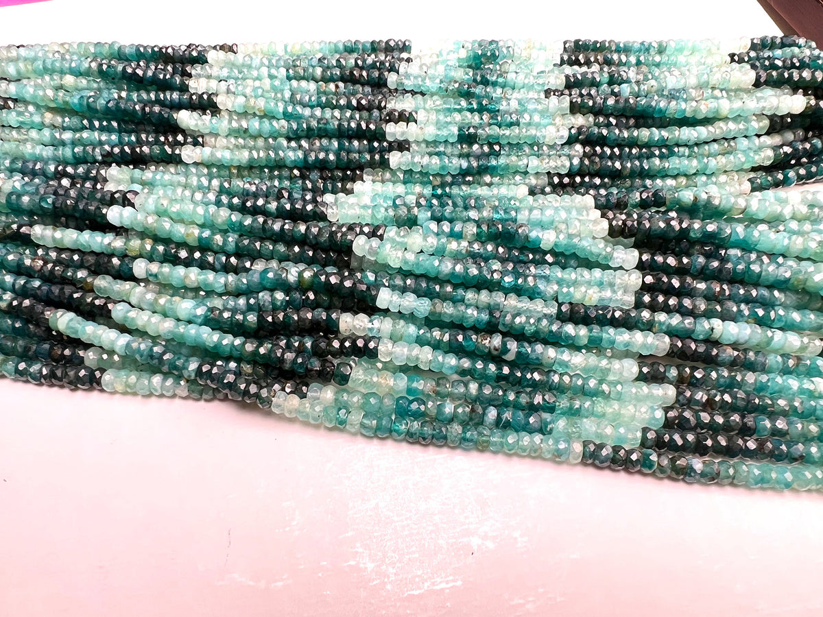 Natural Grandidierite 5.5mm faceted Teal green Shaded Roundel bead, rare, AAA quality, 1/2 strand or 12.5" full Strand