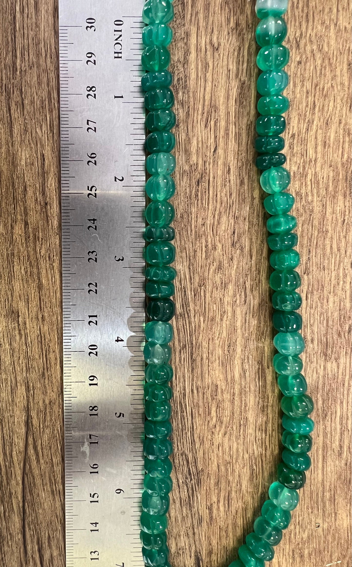 Natural Green Onyx Pumpkin shape hand carved bead Emerald Green shaded 8.5-9mm Melon bead , 7” strand apprx 28 pcs or 14” full strand 56 pcs