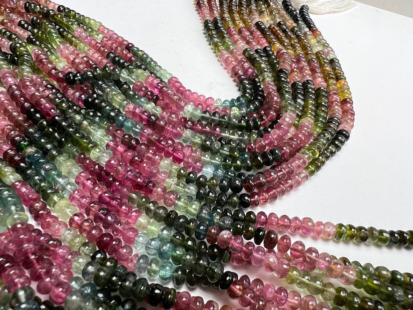 Natural Multi Watermelon Tourmaline 4.5-5mm raw smooth Roundel beads AAA quality Jewelry Making, healing Beads 7”, 14” St