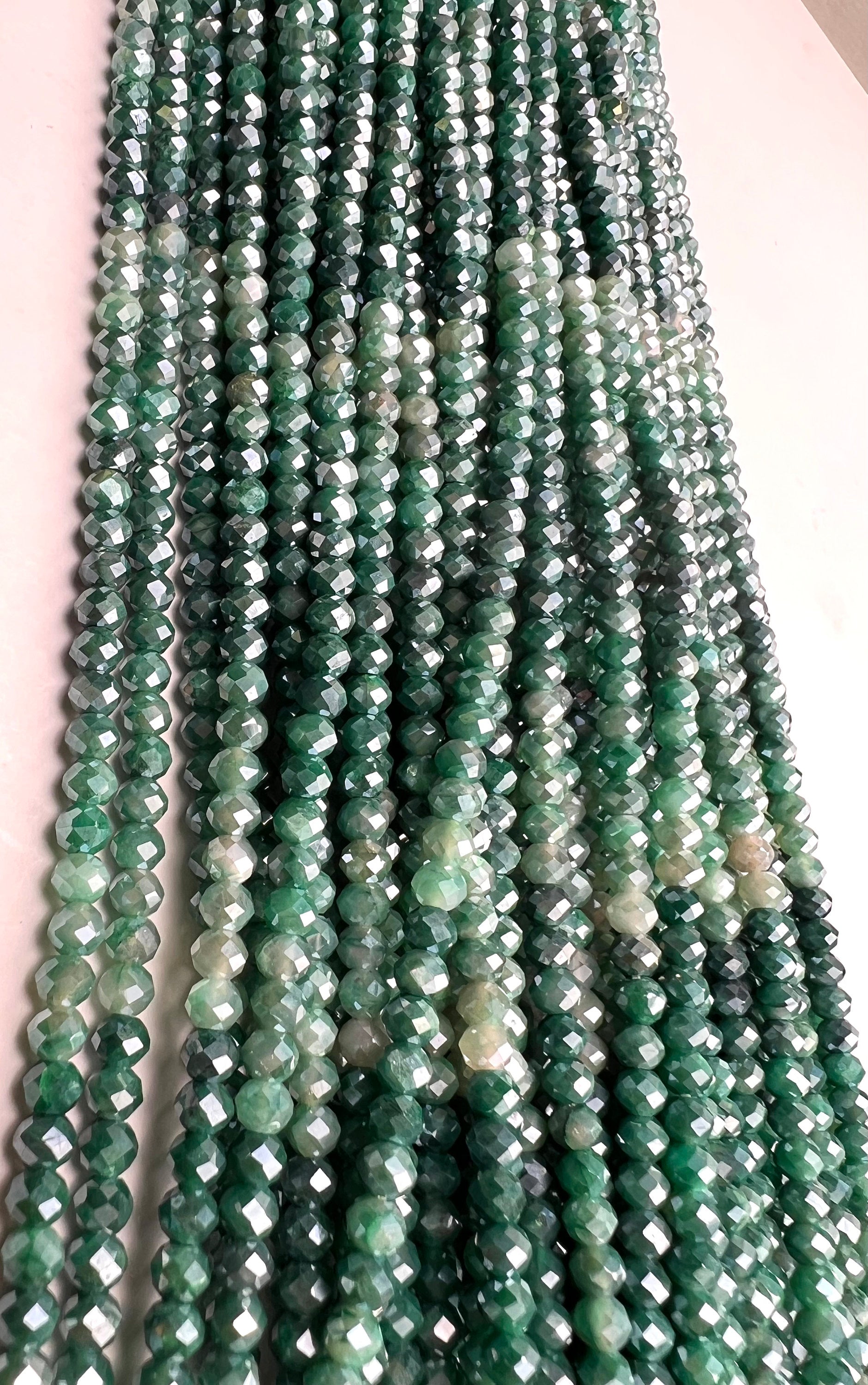 Genuine Moonstone Emerald Green mystic High Quality Faceted Roundels in 3.8-4mm Gemstone Beads 12” strand