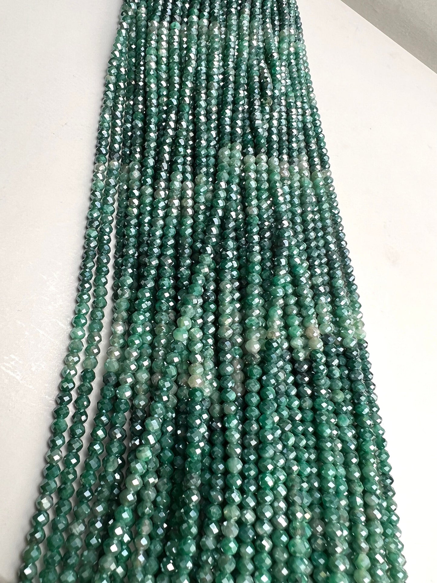 Genuine Moonstone Emerald Green mystic High Quality Faceted Roundels in 3.8-4mm Gemstone Beads 12” strand