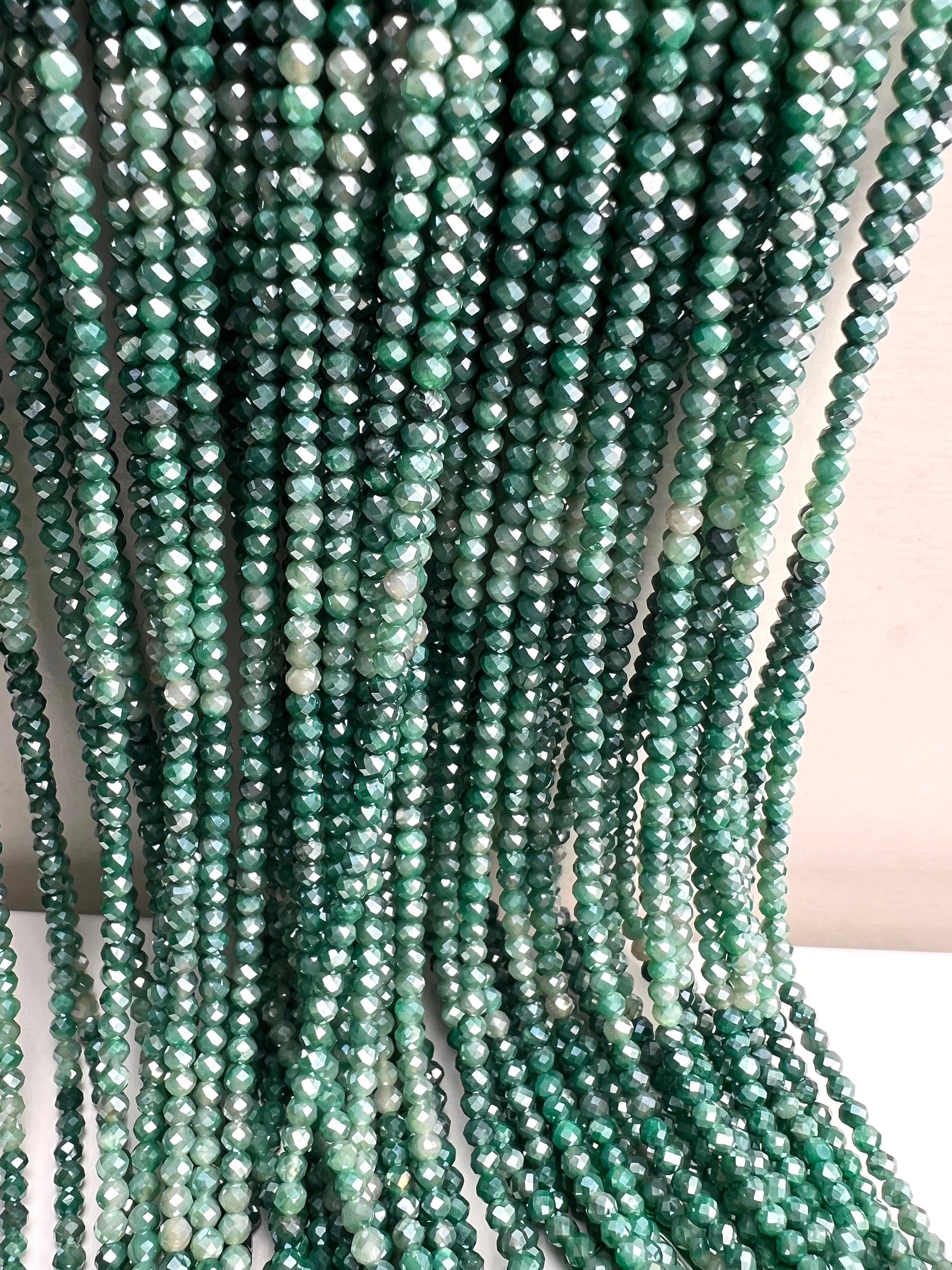 Genuine Moonstone Emerald Green mystic High Quality Faceted Roundels in 3.8-4mm Gemstone Beads 12” strand