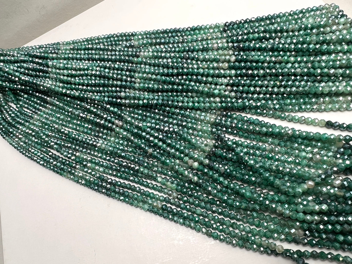 Genuine Moonstone Emerald Green mystic High Quality Faceted Roundels in 3.8-4mm Gemstone Beads 12” strand