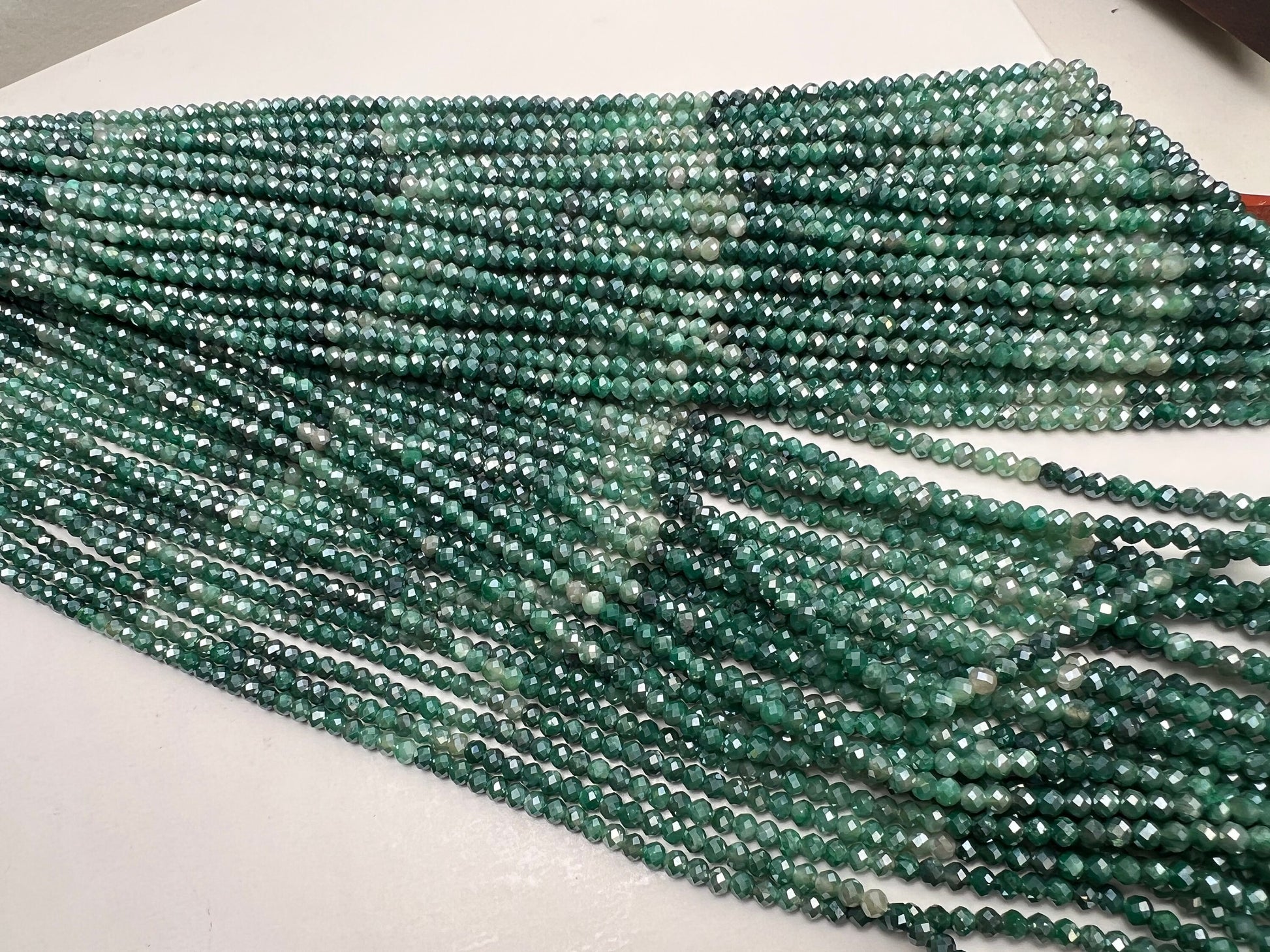 Genuine Moonstone Emerald Green mystic High Quality Faceted Roundels in 3.8-4mm Gemstone Beads 12” strand