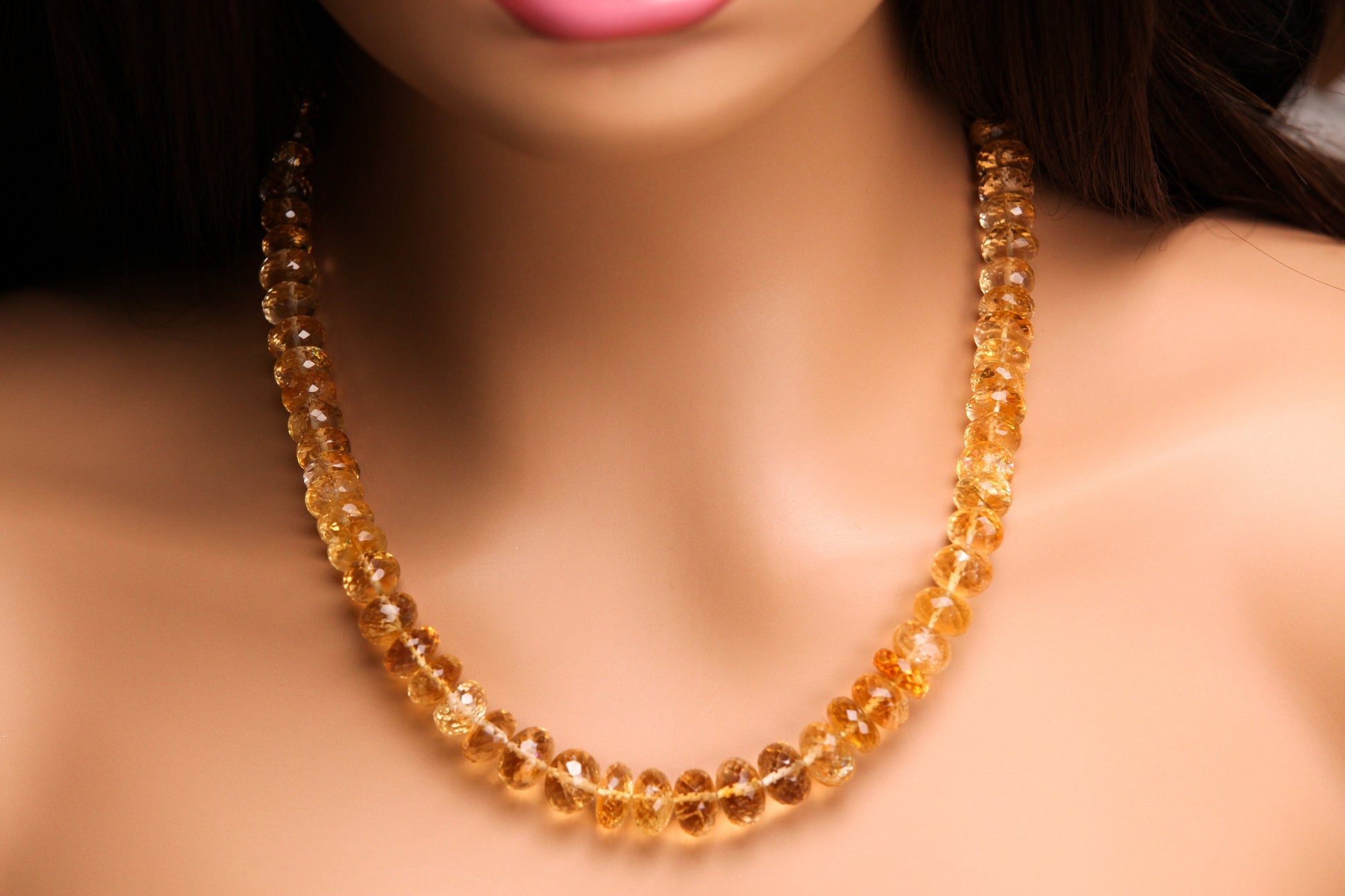 Natural Citrine Gem Quality Clear AAA Faceted Graduated Rondelle 7-11.5mm, 18" Necklace with 2" Extender in 14K Gold Filled Chain and Clasp