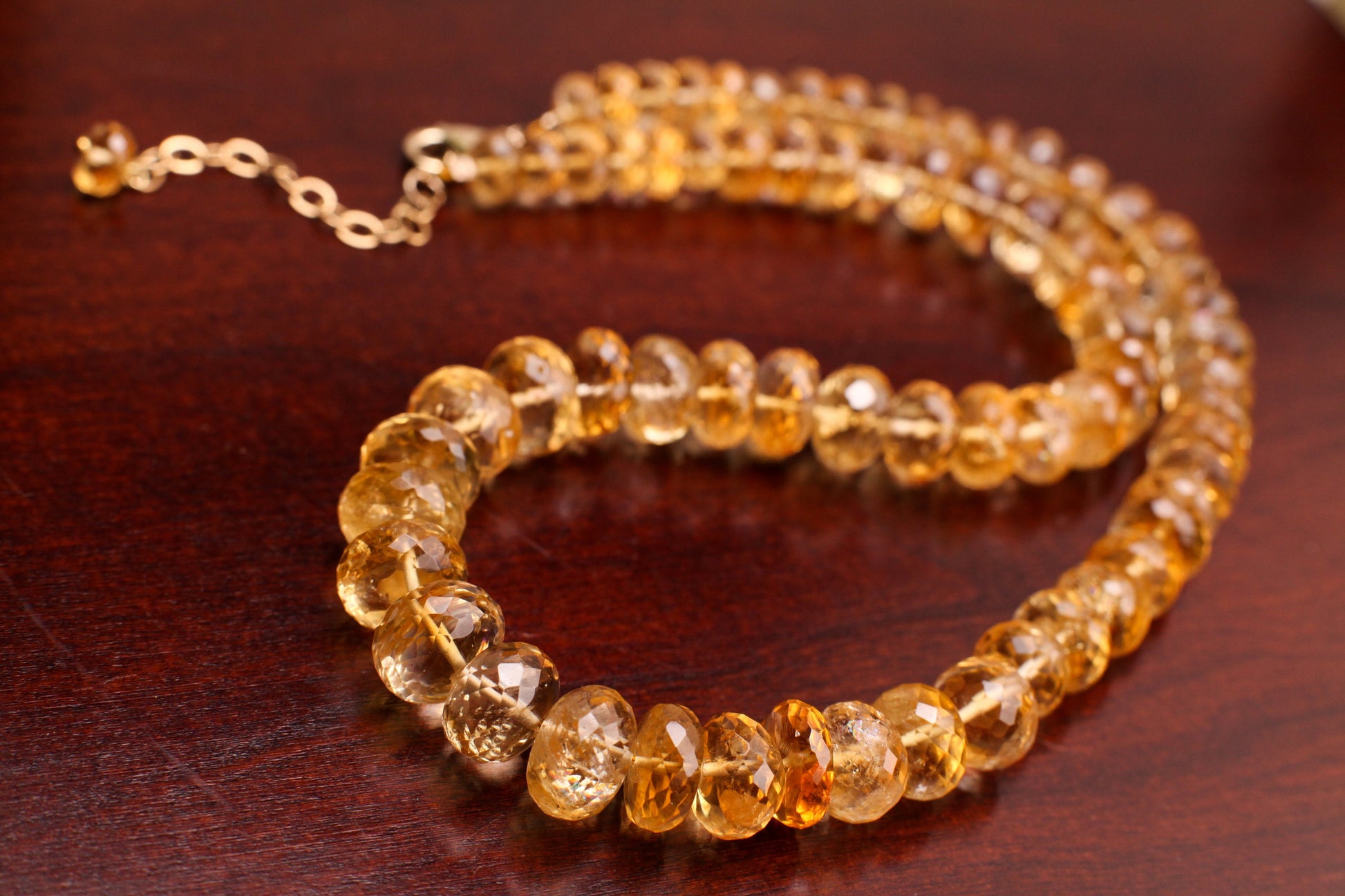 Natural Citrine Gem Quality Clear AAA Faceted Graduated Rondelle 7-11.5mm, 18" Necklace with 2" Extender in 14K Gold Filled Chain and Clasp