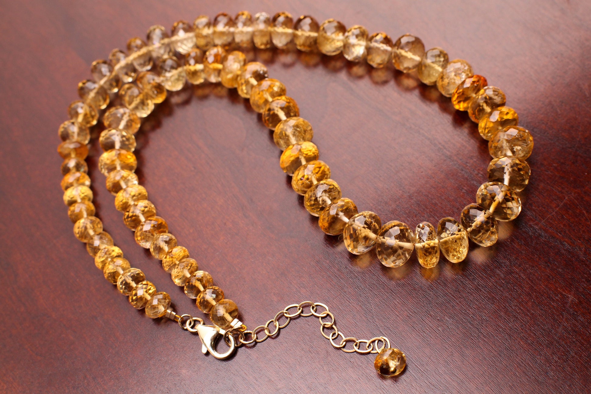 Natural Citrine Gem Quality Clear AAA Faceted Graduated Rondelle 7-11.5mm, 18" Necklace with 2" Extender in 14K Gold Filled Chain and Clasp