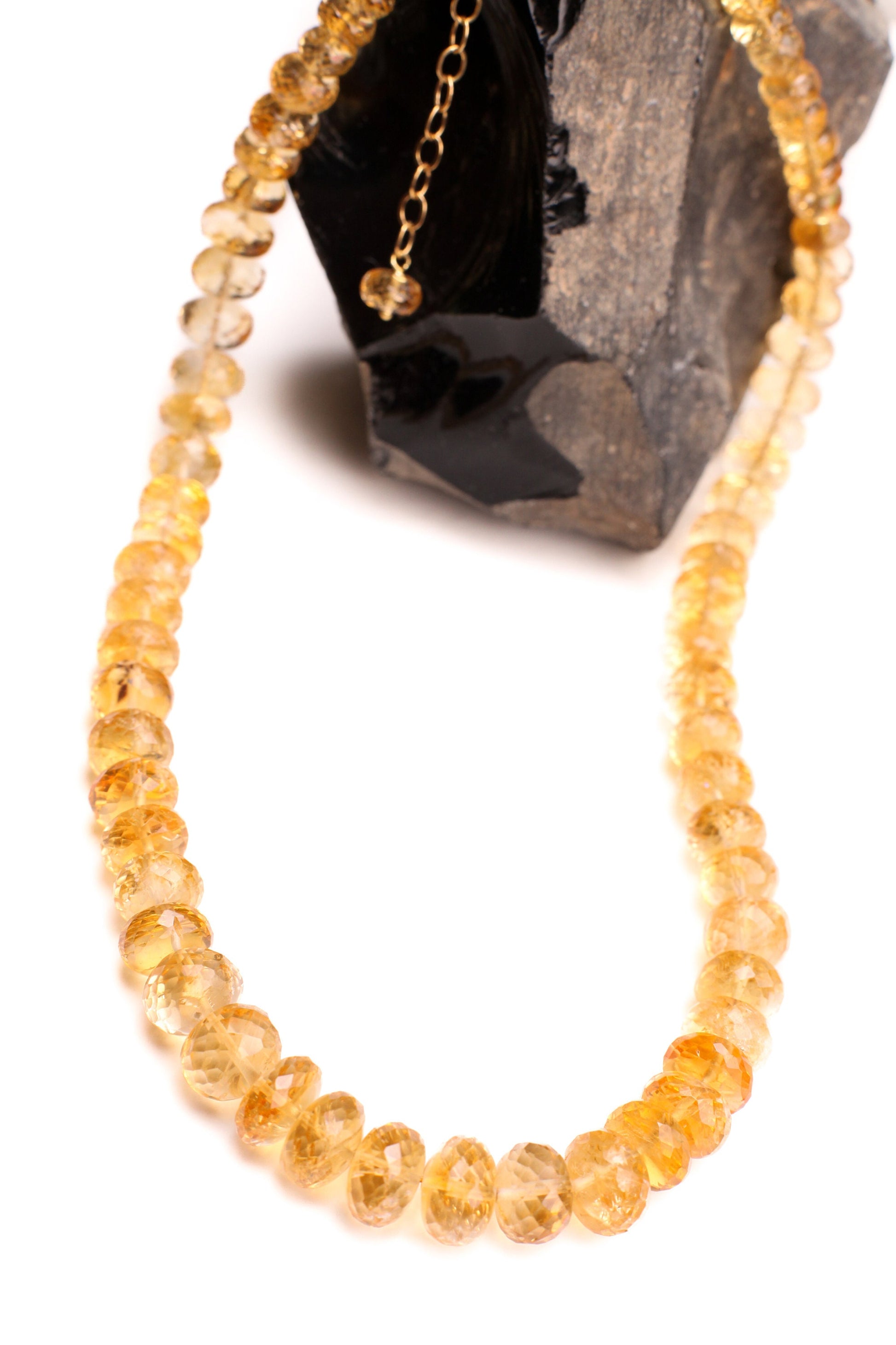 Natural Citrine Gem Quality Clear AAA Faceted Graduated Rondelle 7-11.5mm, 18" Necklace with 2" Extender in 14K Gold Filled Chain and Clasp