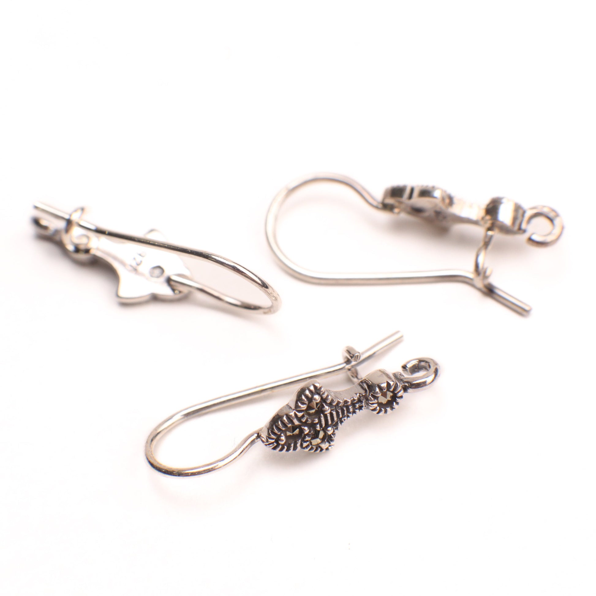 Marcasite 925 Sterling Silver French Lever Earring Hooks Findings 25mm long Vintage Marcasite Earwires Findings, 925 stamped, Sold by pair.