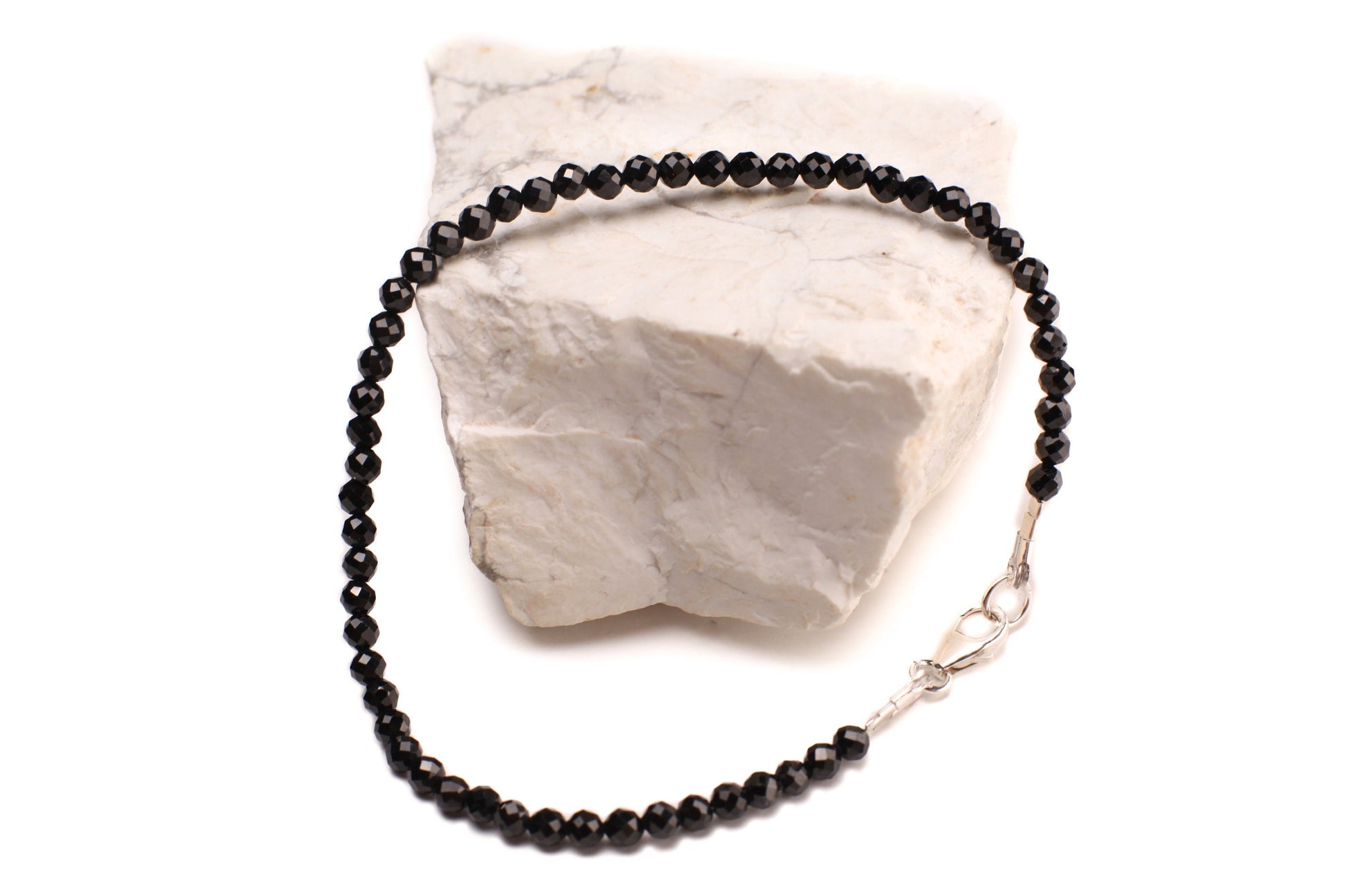 Natural Black Spinel 2mm Micro Faceted Diamond Cut 925 Sterling Silver Bracelet, Minimalist Gift for Man and Woman,