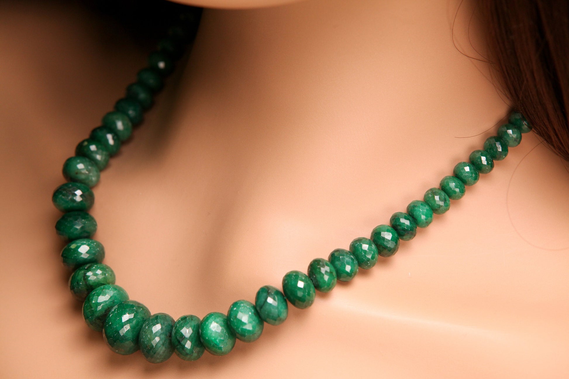 Genuine Zambian Emerald Dark green 6-17mm large Faceted Roundel Gemstone 16" Necklace with 9" Adjustable thread,May Birthstone,Gift 538ct
