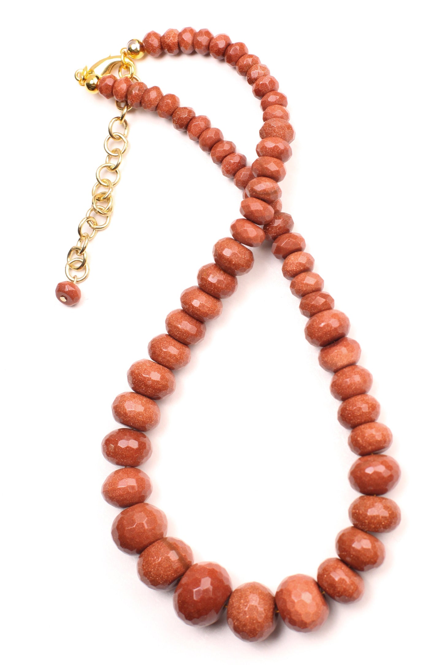 Gold Sand Stone 7-18mm Faceted Graduated Roundel AAA Quality Gold Stone 17" Necklace with 3" Extender, gift