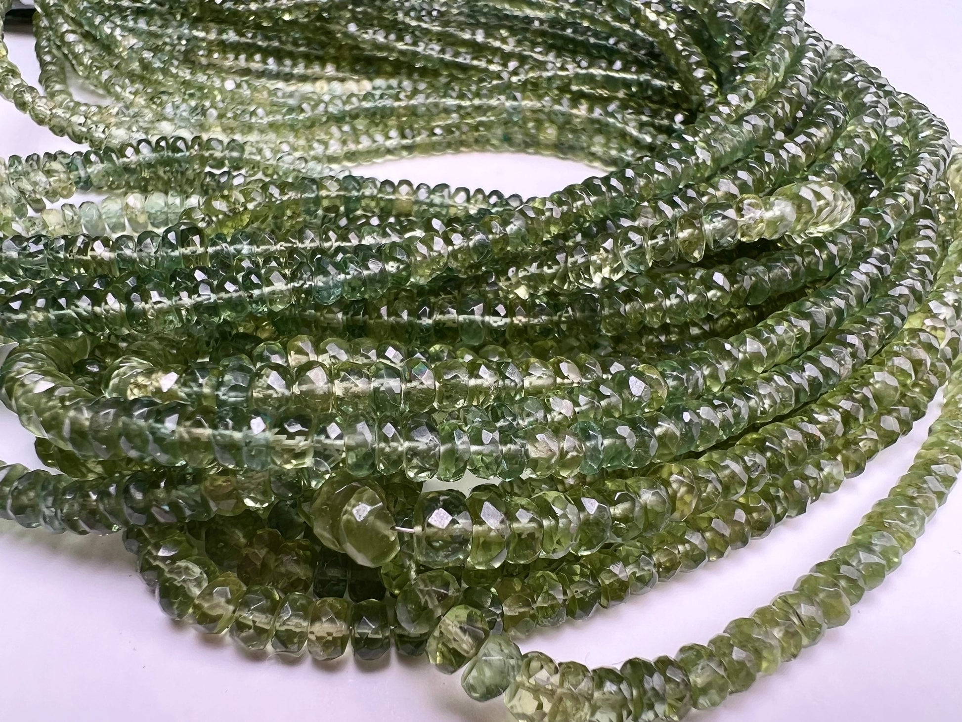 Natural Green Apatite 3-4.5 faceted roundel beads for jewelry making beads 6.5",13" strand
