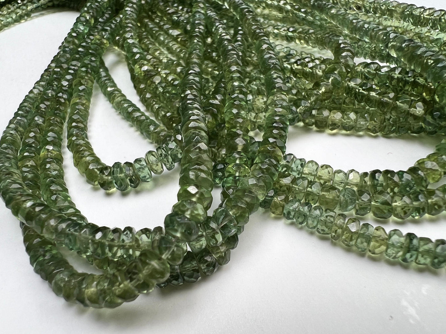 Natural Green Apatite 3-4.5 faceted roundel beads for jewelry making beads 6.5",13" strand