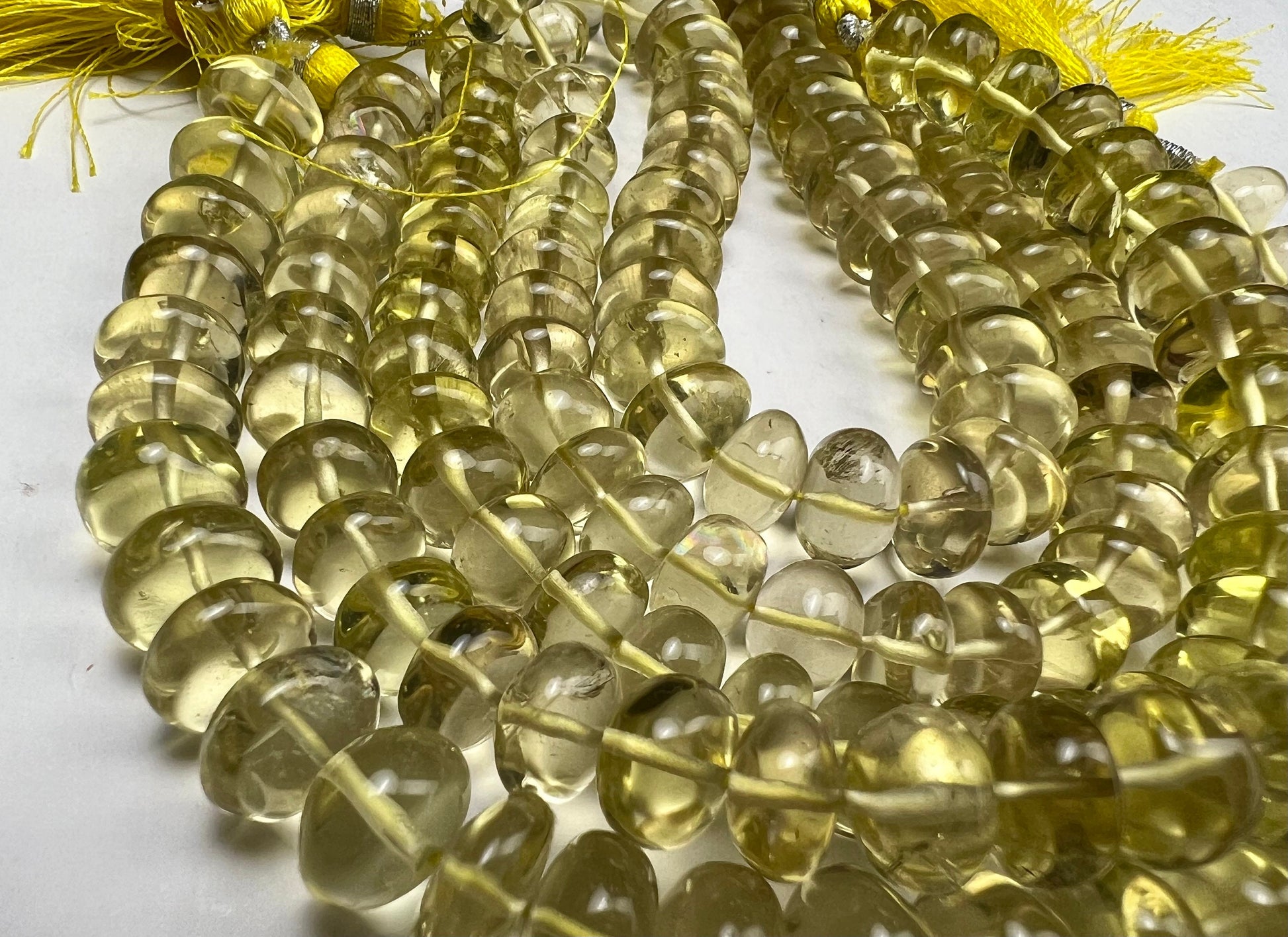 Natural Lemon Quartz Smooth Tyre wheel roundel Jewelry making beads, Nice Quality,9-11mm 2 sizes .8” strand