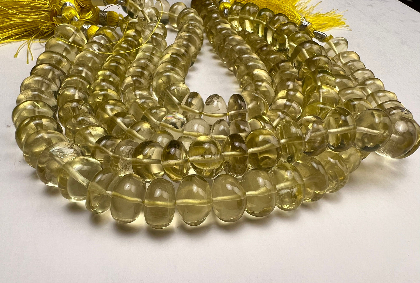 Natural Lemon Quartz Smooth Tyre wheel roundel Jewelry making beads, Nice Quality,9-11mm 2 sizes .8” strand