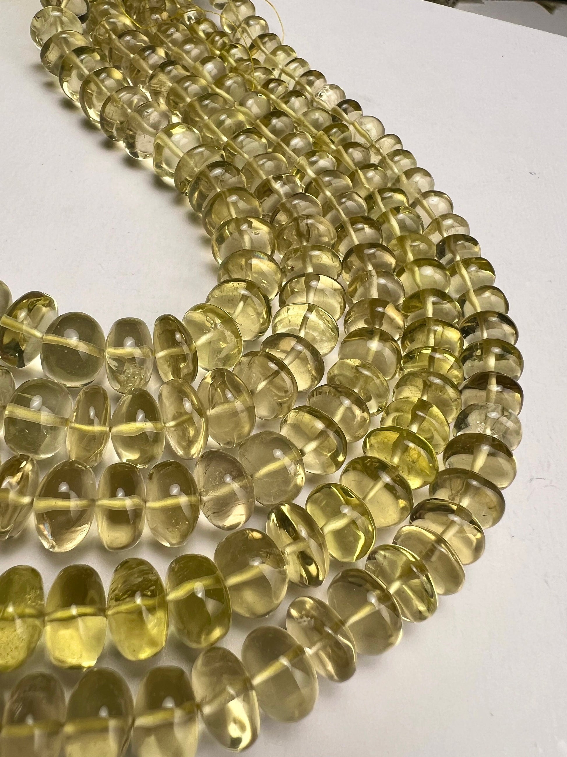 Natural Lemon Quartz Smooth Tyre wheel roundel Jewelry making beads, Nice Quality,9-11mm 2 sizes .8” strand