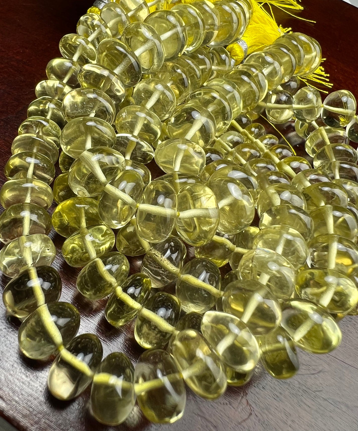 Natural Lemon Quartz Smooth Tyre wheel roundel Jewelry making beads, Nice Quality,9-11mm 2 sizes .8” strand