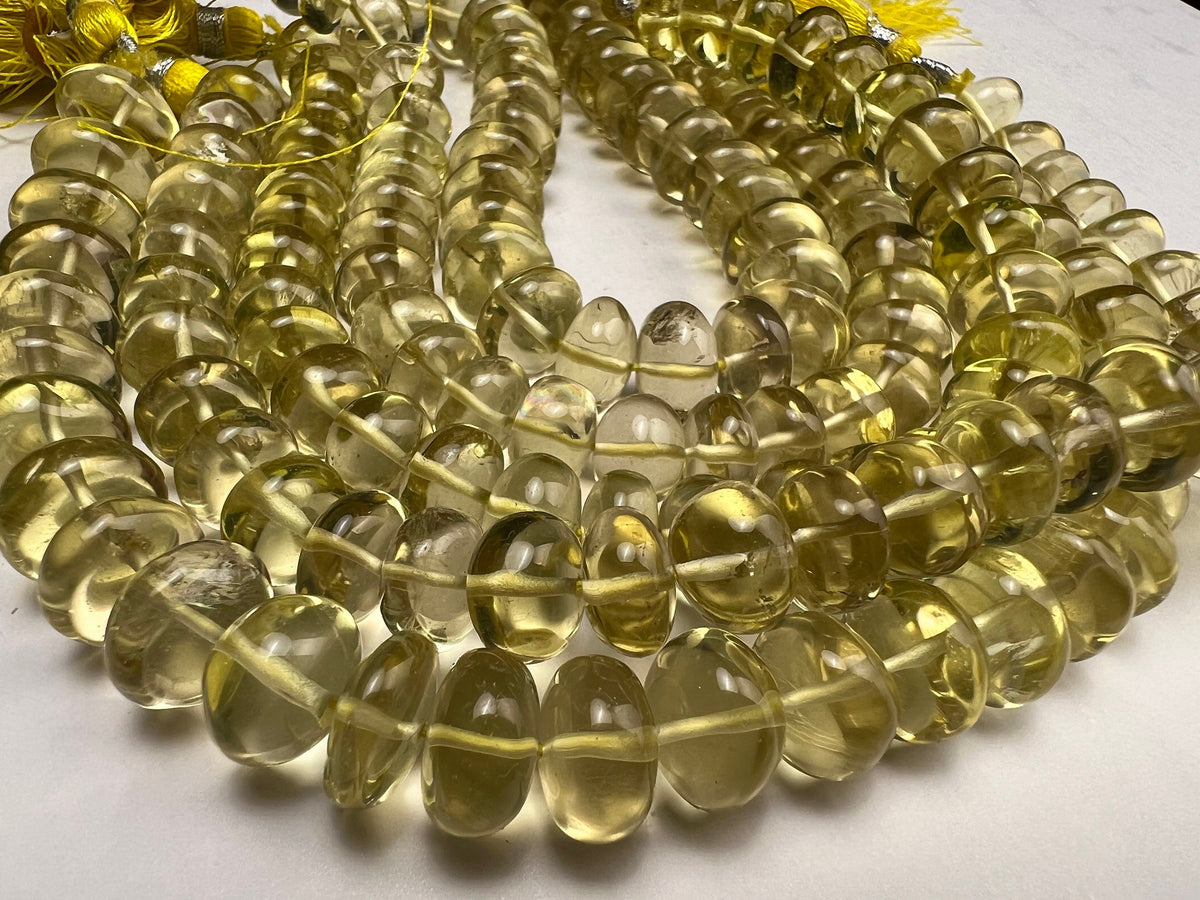 Natural Lemon Quartz Smooth Tyre wheel roundel Jewelry making beads, Nice Quality, 6.5-12mm 7"