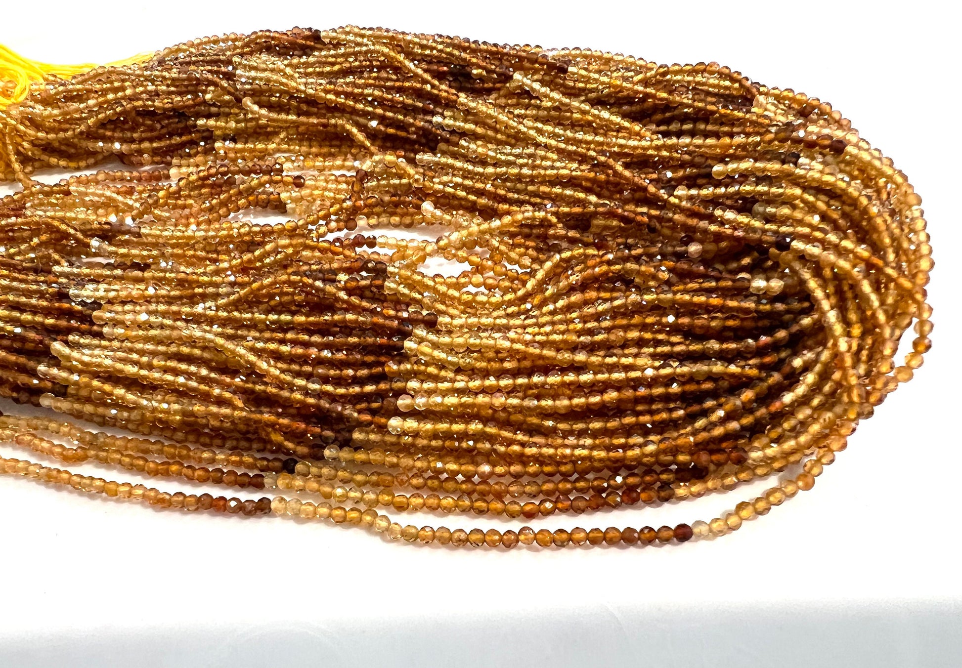 Natural yellow Tourmaline 2mm micro Faceted Diamond Cut Yellow Brown shaded Round beads .AAA quality rare bead 12.5”Std for jewelry making