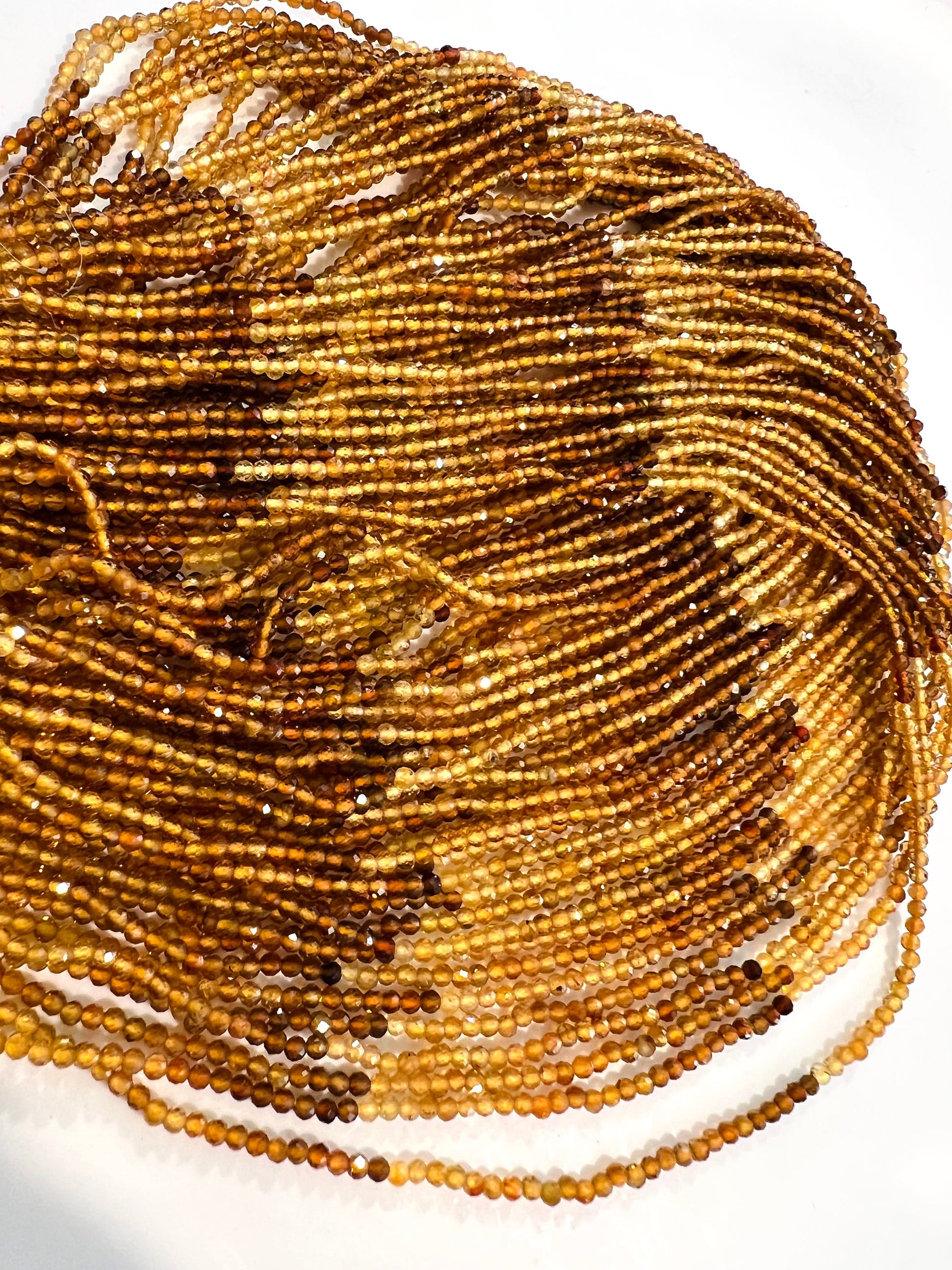 Natural yellow Tourmaline 2mm micro Faceted Diamond Cut Yellow Brown shaded Round beads .AAA quality rare bead 12.5”Std for jewelry making