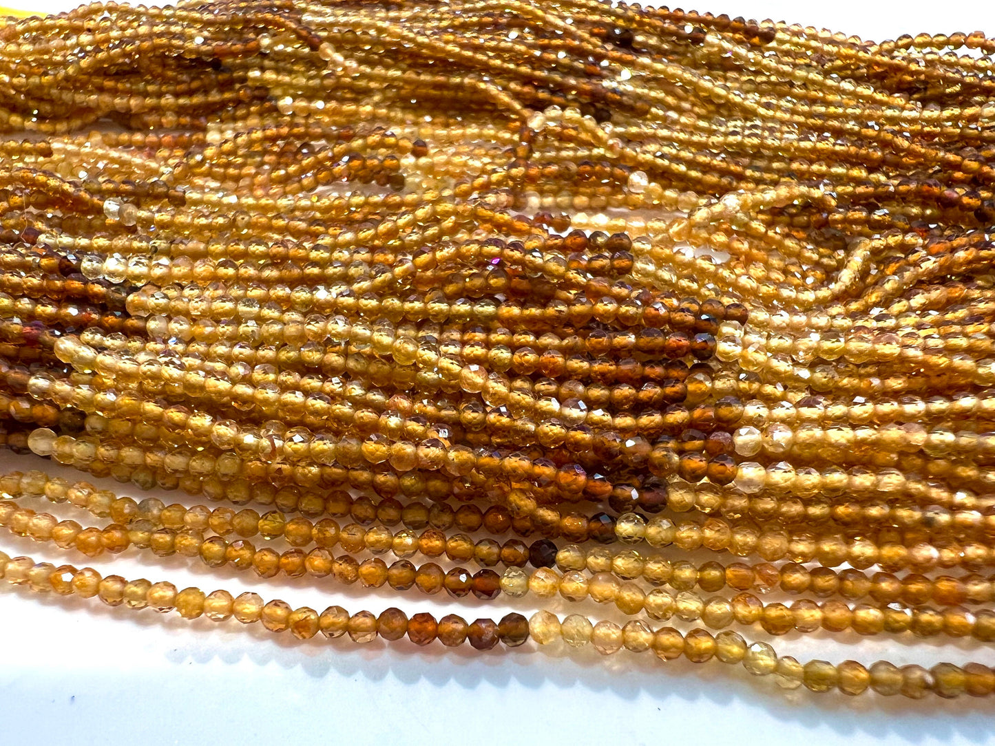 Natural yellow Tourmaline 2mm micro Faceted Diamond Cut Yellow Brown shaded Round beads .AAA quality rare bead 12.5”Std for jewelry making