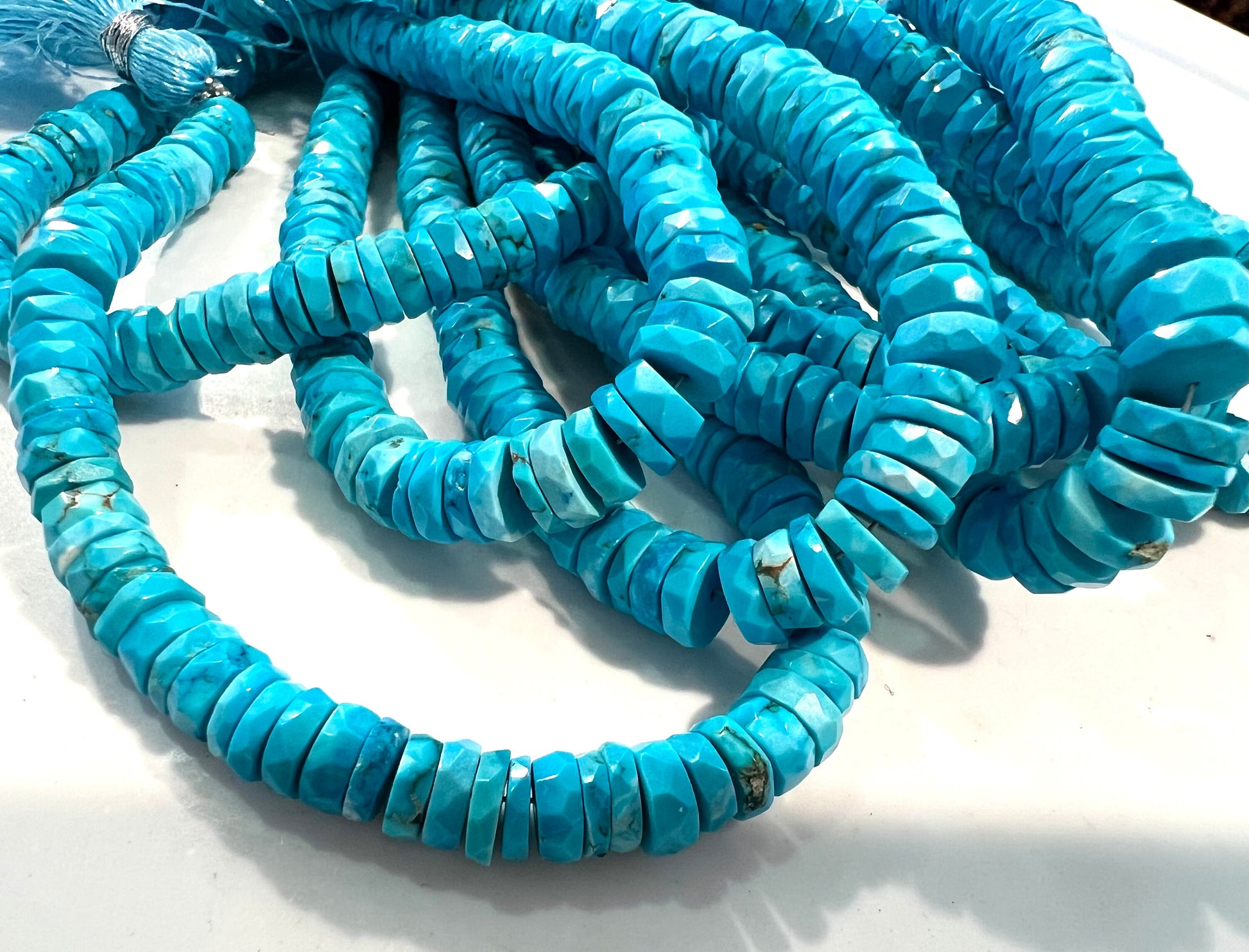 Natural Arizona Blue Turquoise Faceted tyre heishi 5-9mm beads AAA quality beautiful sleeping beauty beads 6” strand