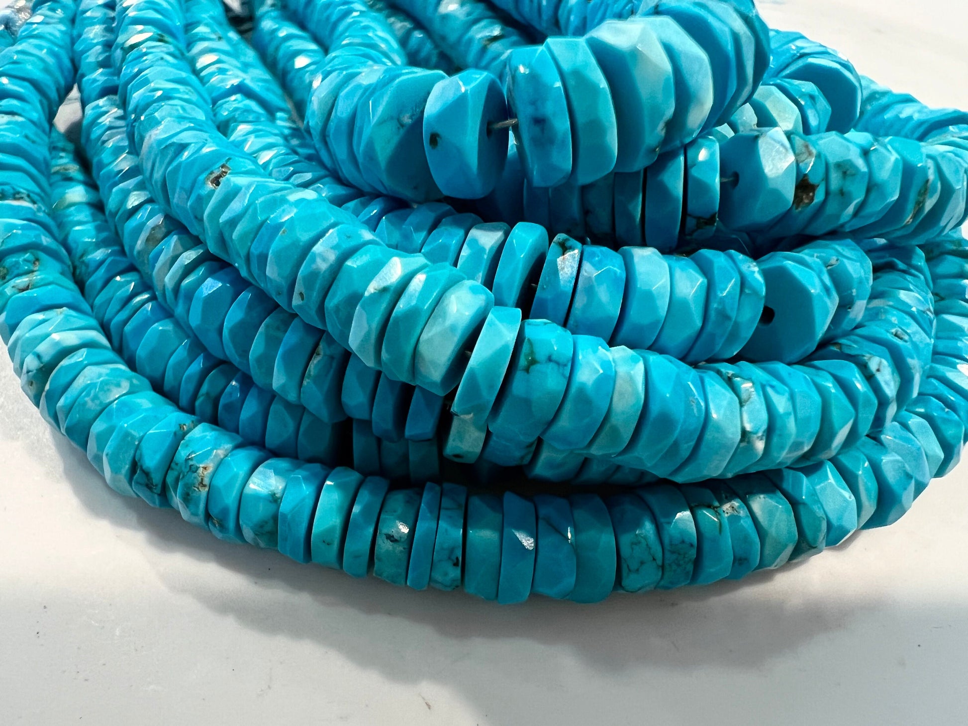 Natural Arizona Blue Turquoise Faceted tyre heishi 5-9mm beads AAA quality beautiful sleeping beauty beads 6” strand