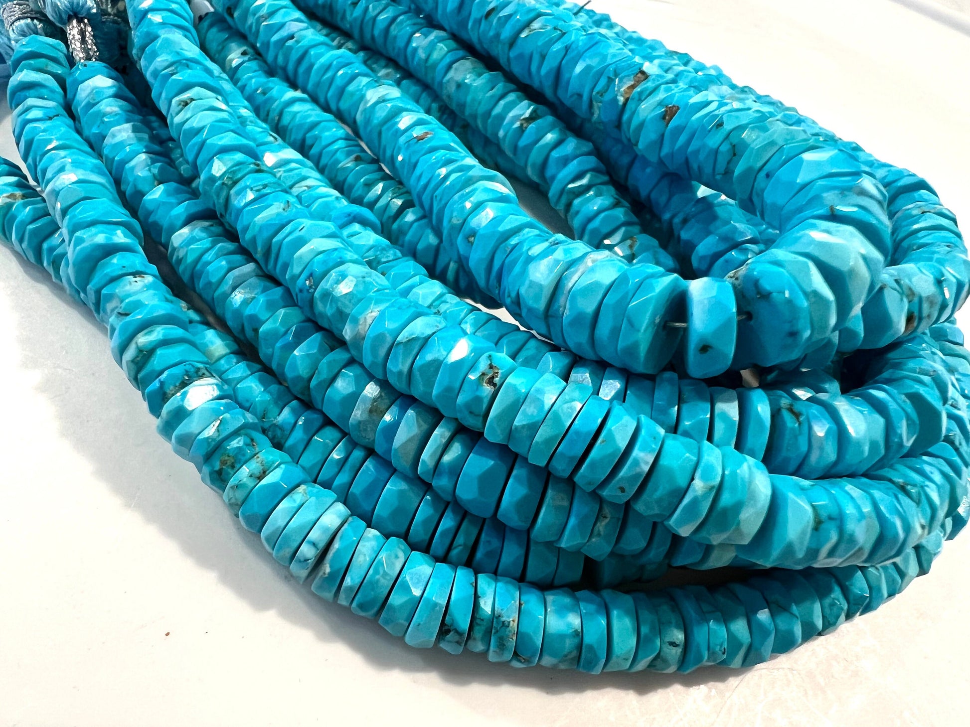 Natural Arizona Blue Turquoise Faceted tyre heishi 5-9mm beads AAA quality beautiful sleeping beauty beads 6” strand