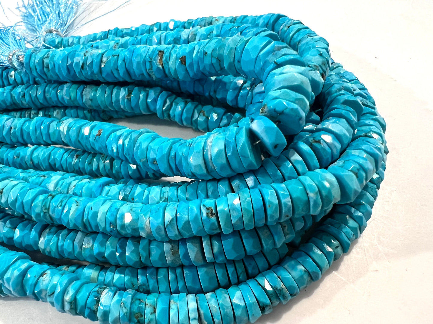 Natural Arizona Blue Turquoise Faceted tyre heishi 5-9mm beads AAA quality beautiful sleeping beauty beads 6” strand