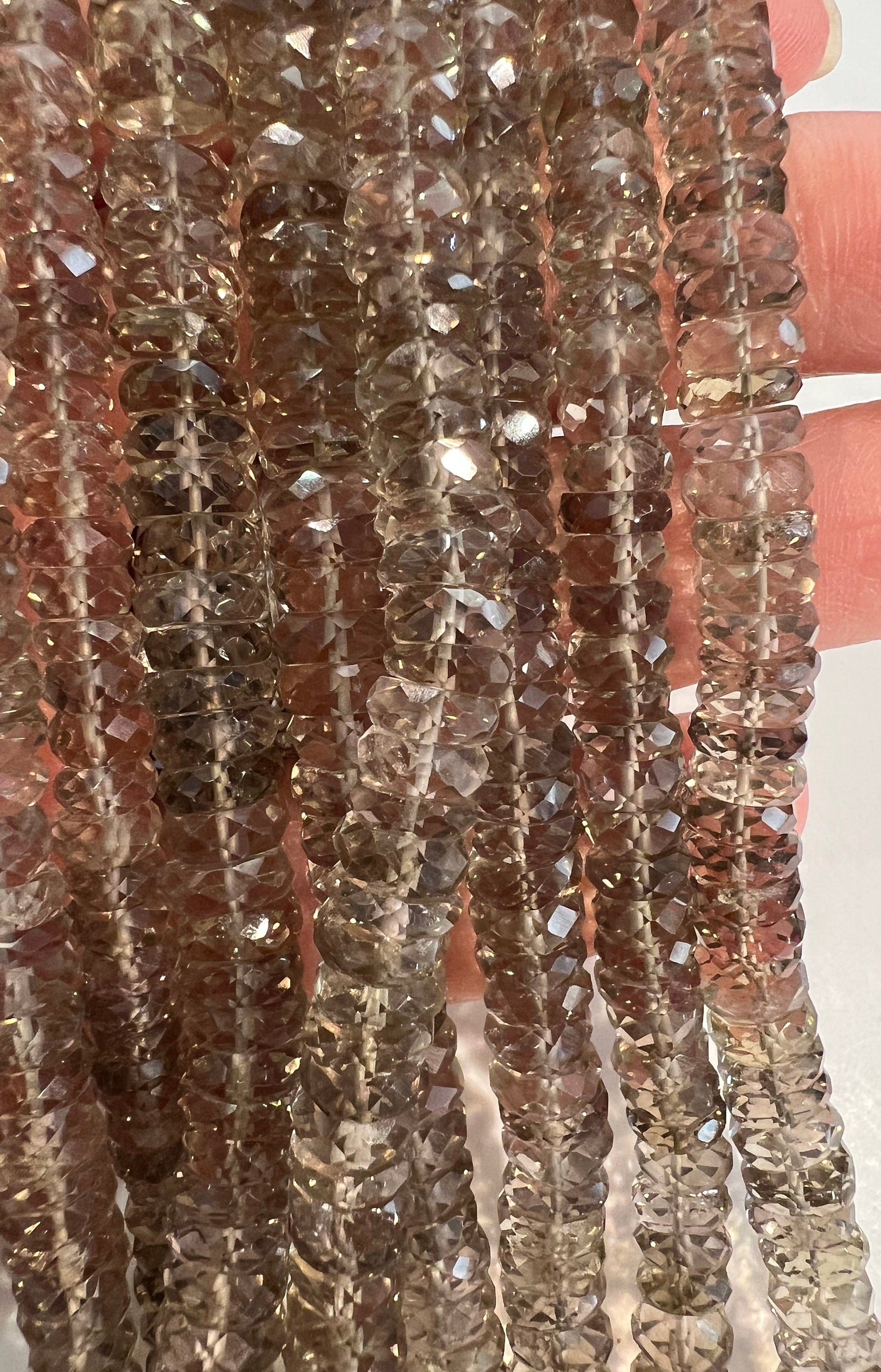 Natural Smokey Quartz Faceted tyre heishi wheel roundel 6-7mm AAA quality beads 7” strand for jewelry making .