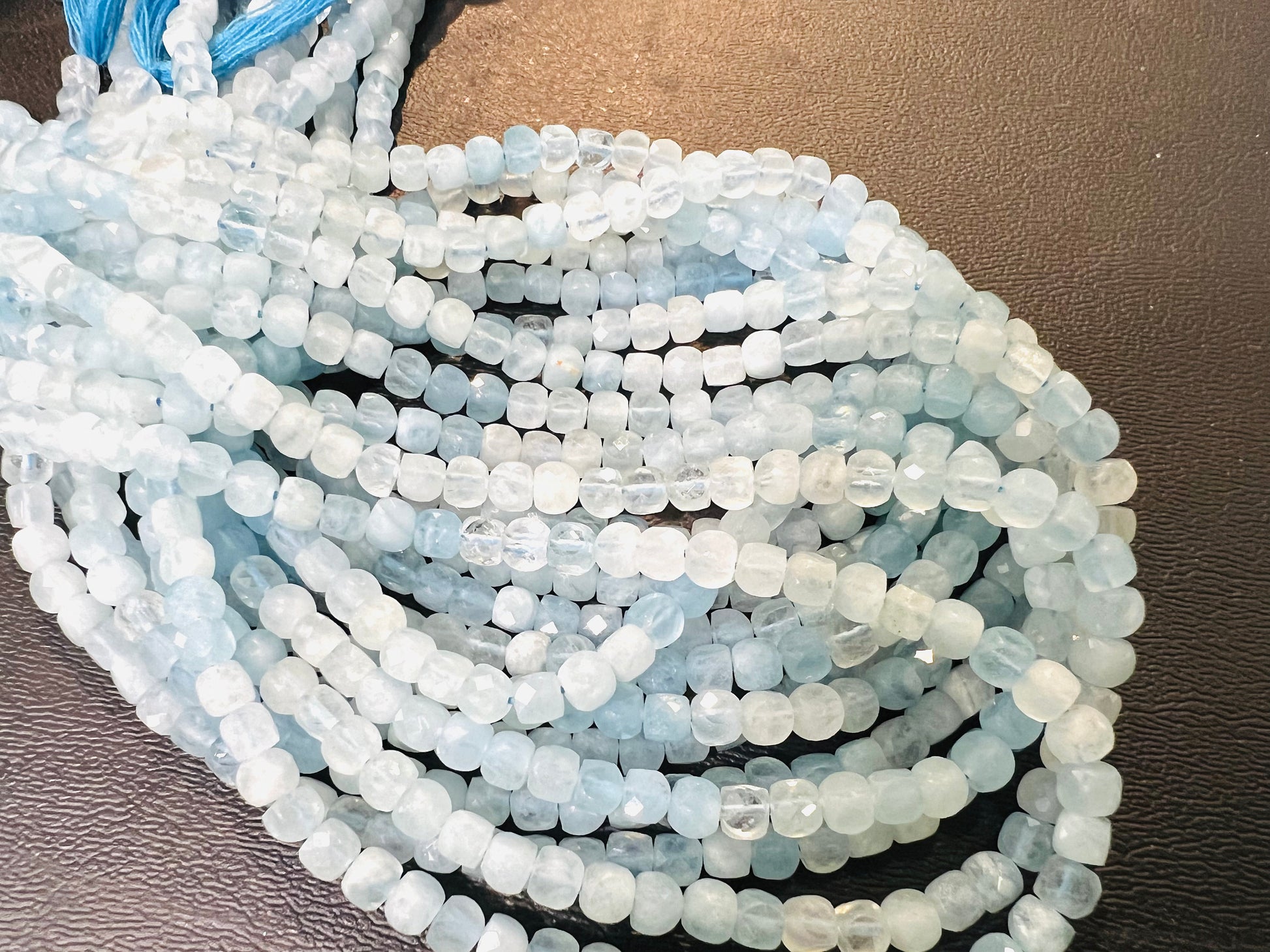 Natural Aquamarine Faceted 4x4mm cube sky blue shaded beads,Jewelry Making 12.5" strand.High quality