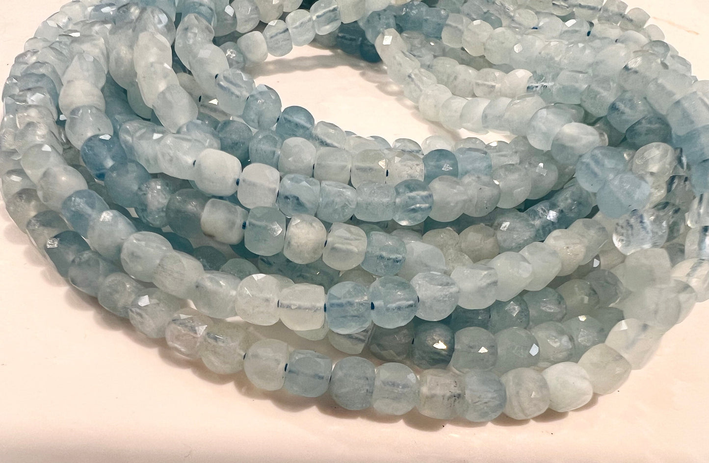 Natural Aquamarine Faceted 4x4mm cube sky blue shaded beads,Jewelry Making 12.5" strand.High quality