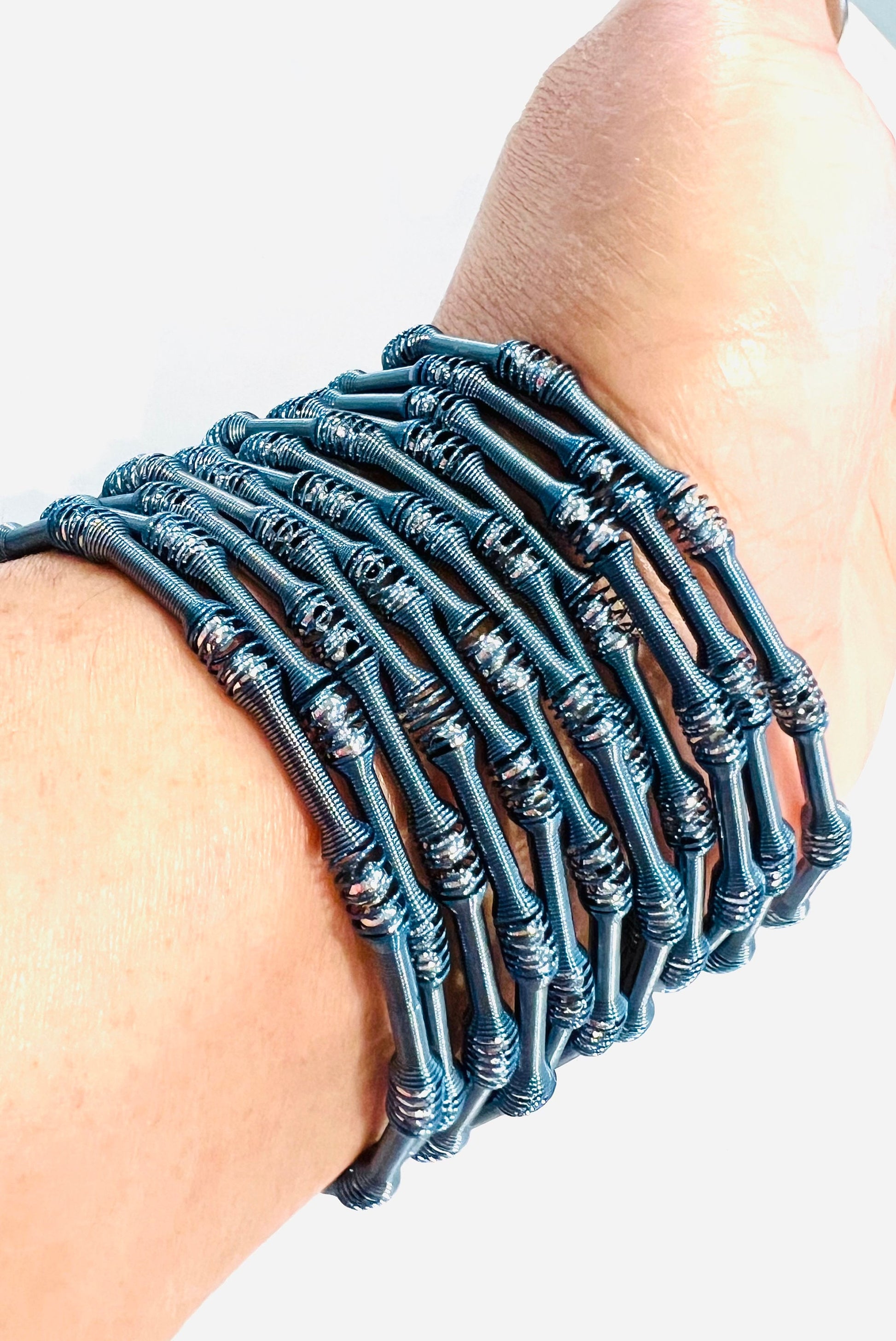 12 pcs stretched memory wire blue beautiful Bangle bracelet gift for her,12 pcs separated you can wear in stuck or separate. 7”