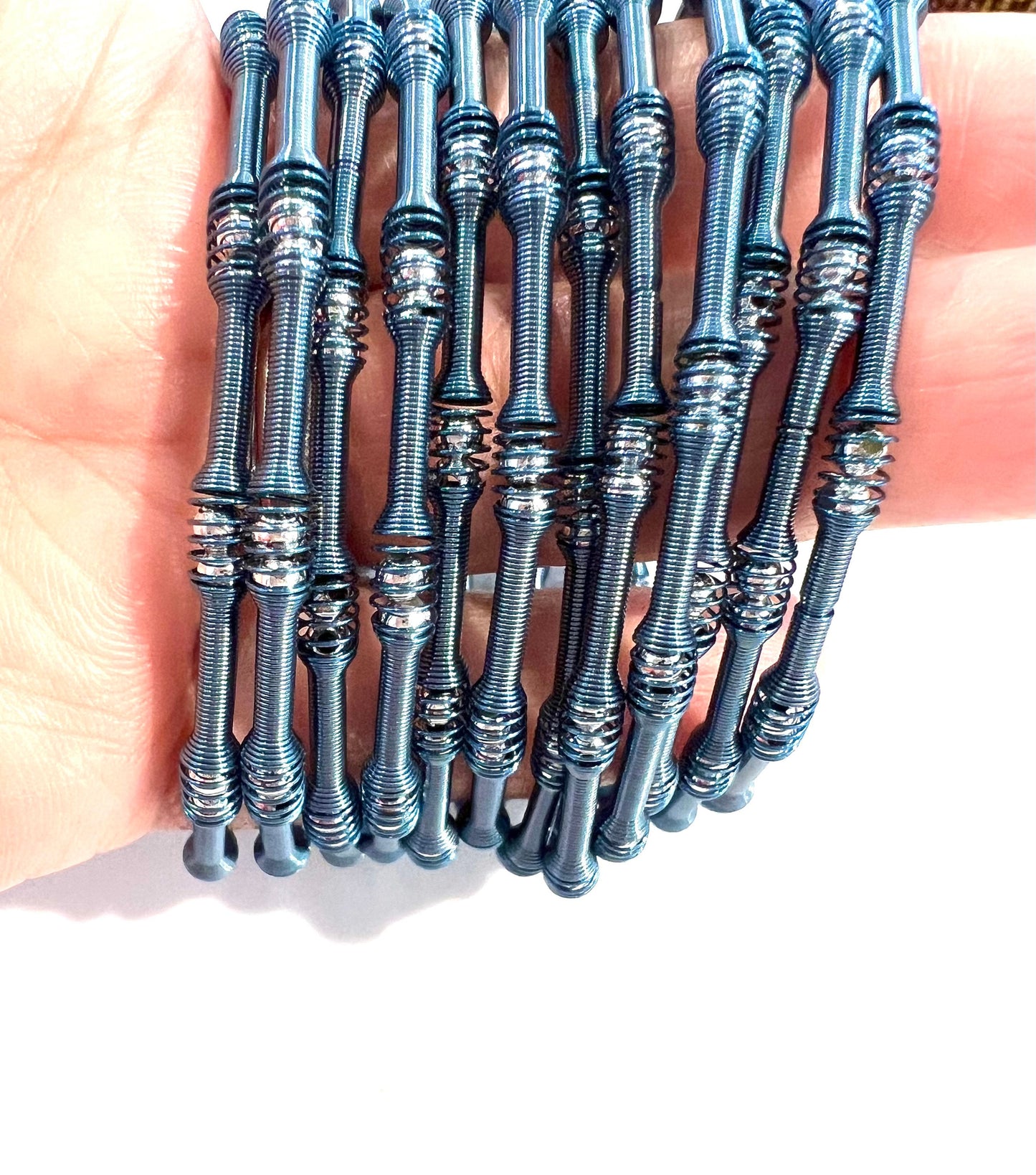 12 pcs stretched memory wire blue beautiful Bangle bracelet gift for her,12 pcs separated you can wear in stuck or separate. 7”