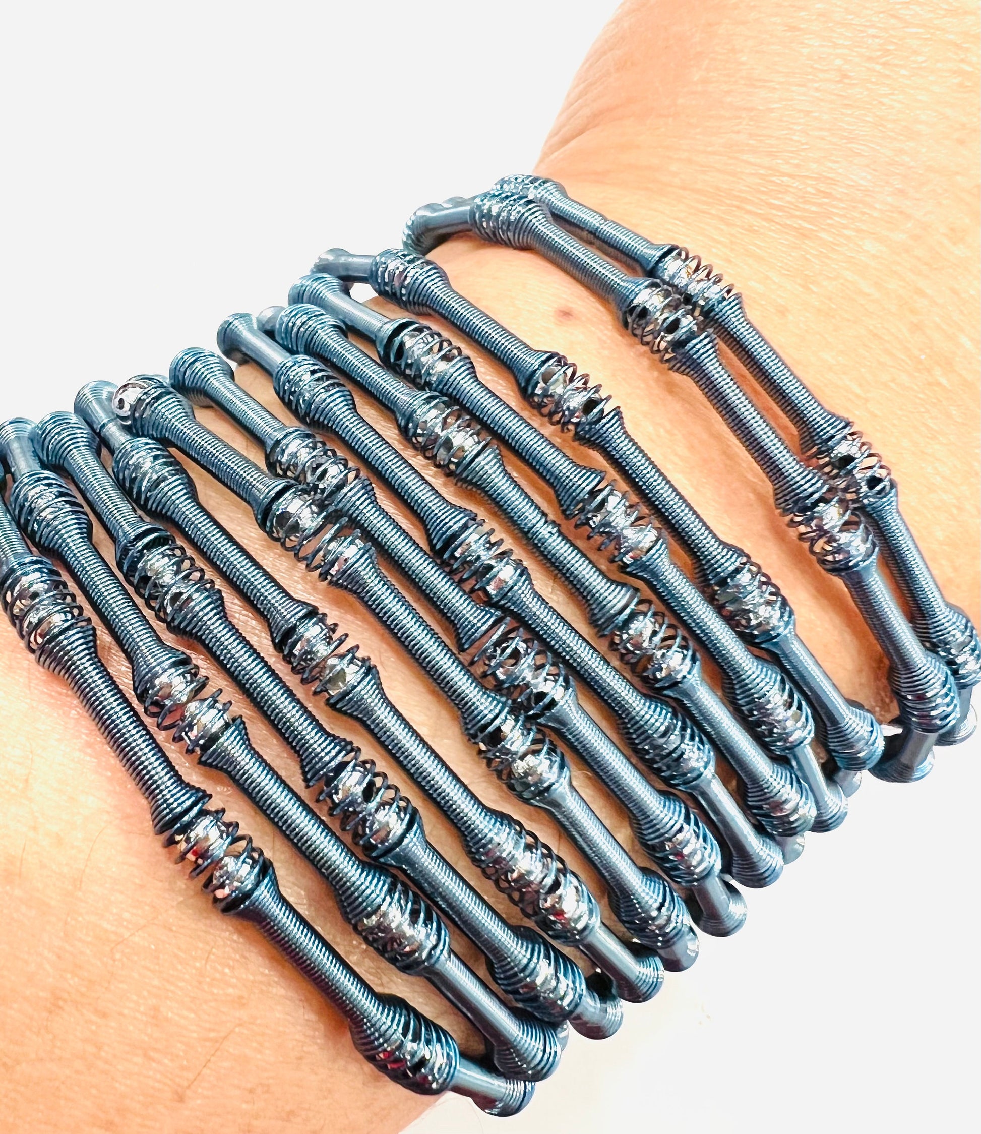 12 pcs stretched memory wire blue beautiful Bangle bracelet gift for her,12 pcs separated you can wear in stuck or separate. 7”