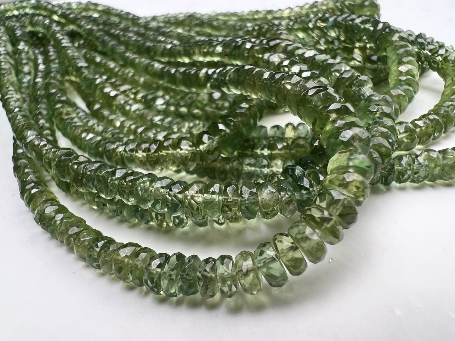 Natural Green Apatite 3-4.5 faceted roundel beads for jewelry making beads 6.5",13" strand