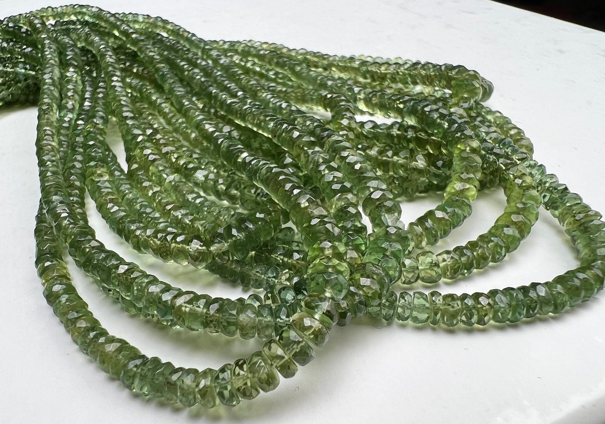 Natural Green Apatite 3-4.5 faceted roundel beads for jewelry making beads 8",16" strand