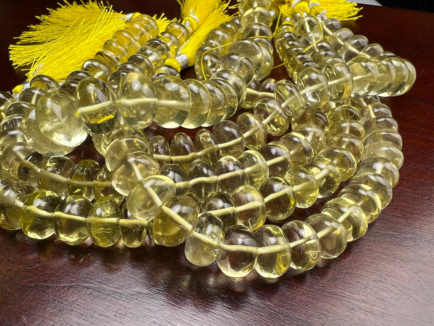 Natural Lemon Quartz Smooth Tyre wheel roundel Jewelry making beads, Nice Quality,9-11mm 2 sizes .8” strand