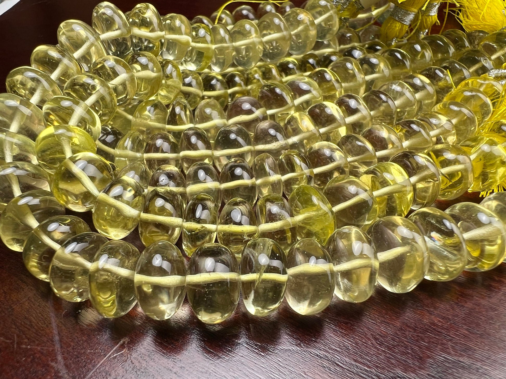 Natural Lemon Quartz Smooth Tyre wheel roundel Jewelry making beads, Nice Quality,9-11mm 2 sizes .8” strand